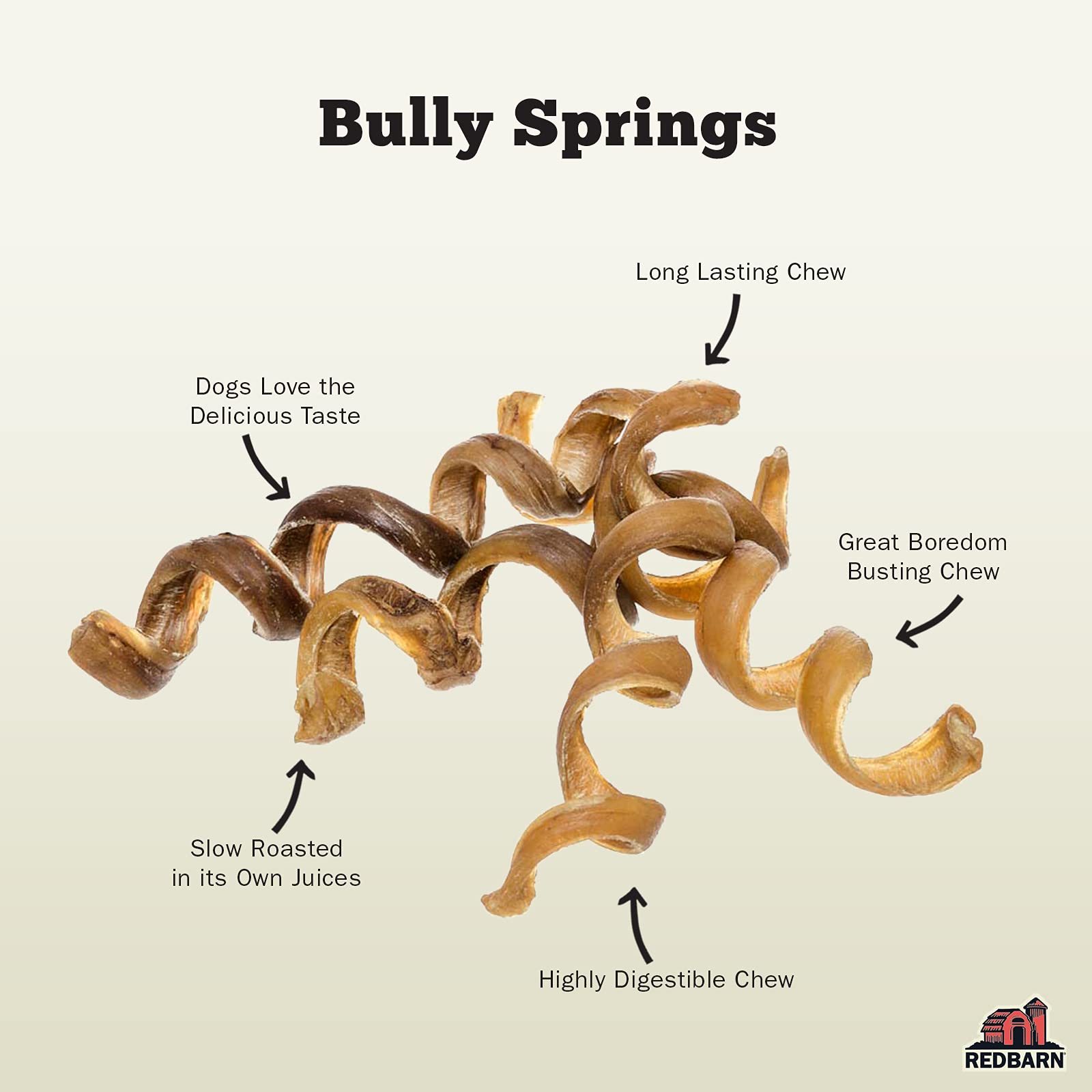 Redbarn Premium Bully Spring for Dogs, 4-6", 3 Count – All-Natural Slow Roasted Single Ingredient Beef Pizzle Pet Chews - Highly Digestible Rawhide Alternative and Long Lasting Spiral Sticks