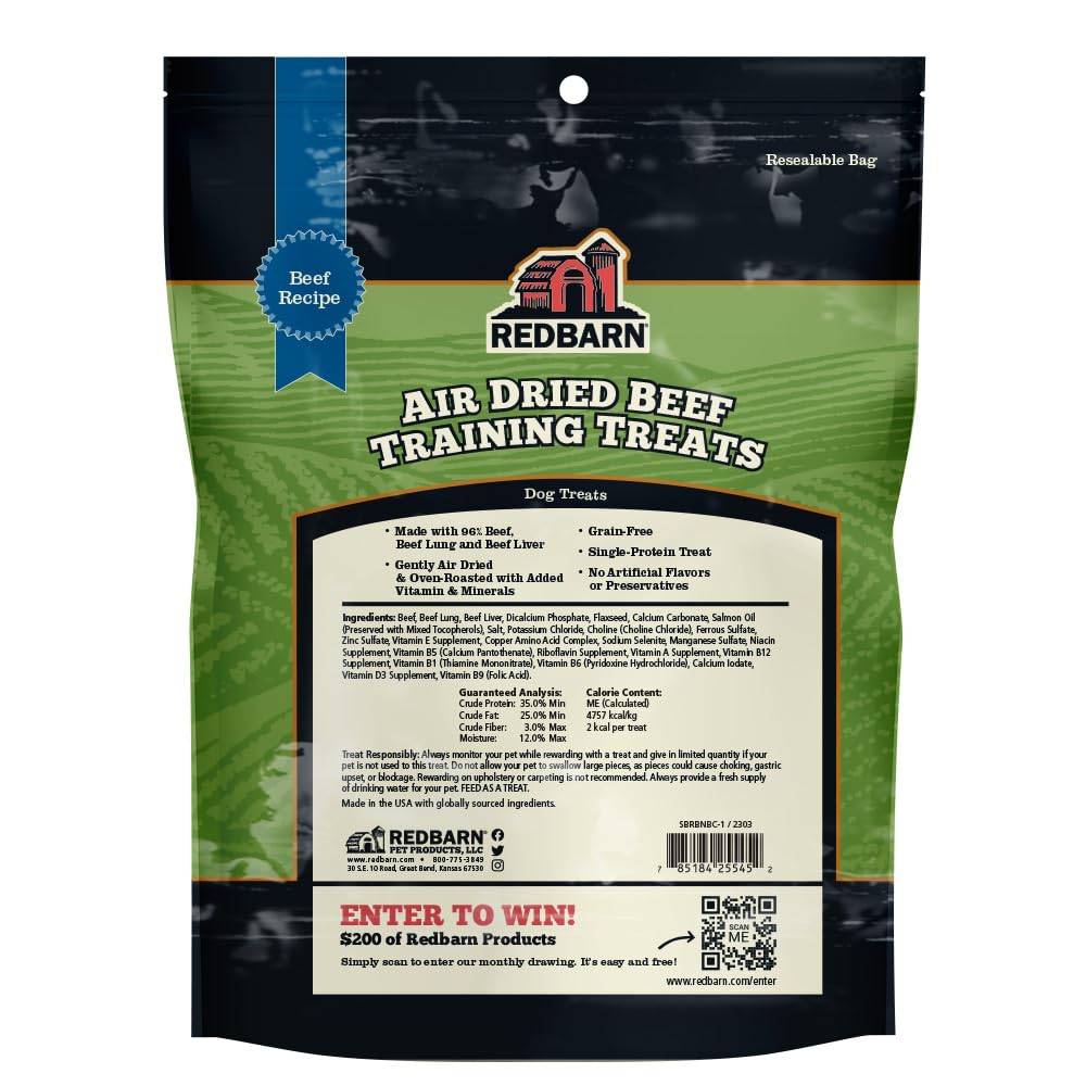 Redbarn Pet Products All-Natural Air Dried Beef Training Treats for Puppies & Dogs – Grain-Free Single Protein Rewards Made in USA for Small, Medium, & Large Breeds - 8 oz Resealable Bag