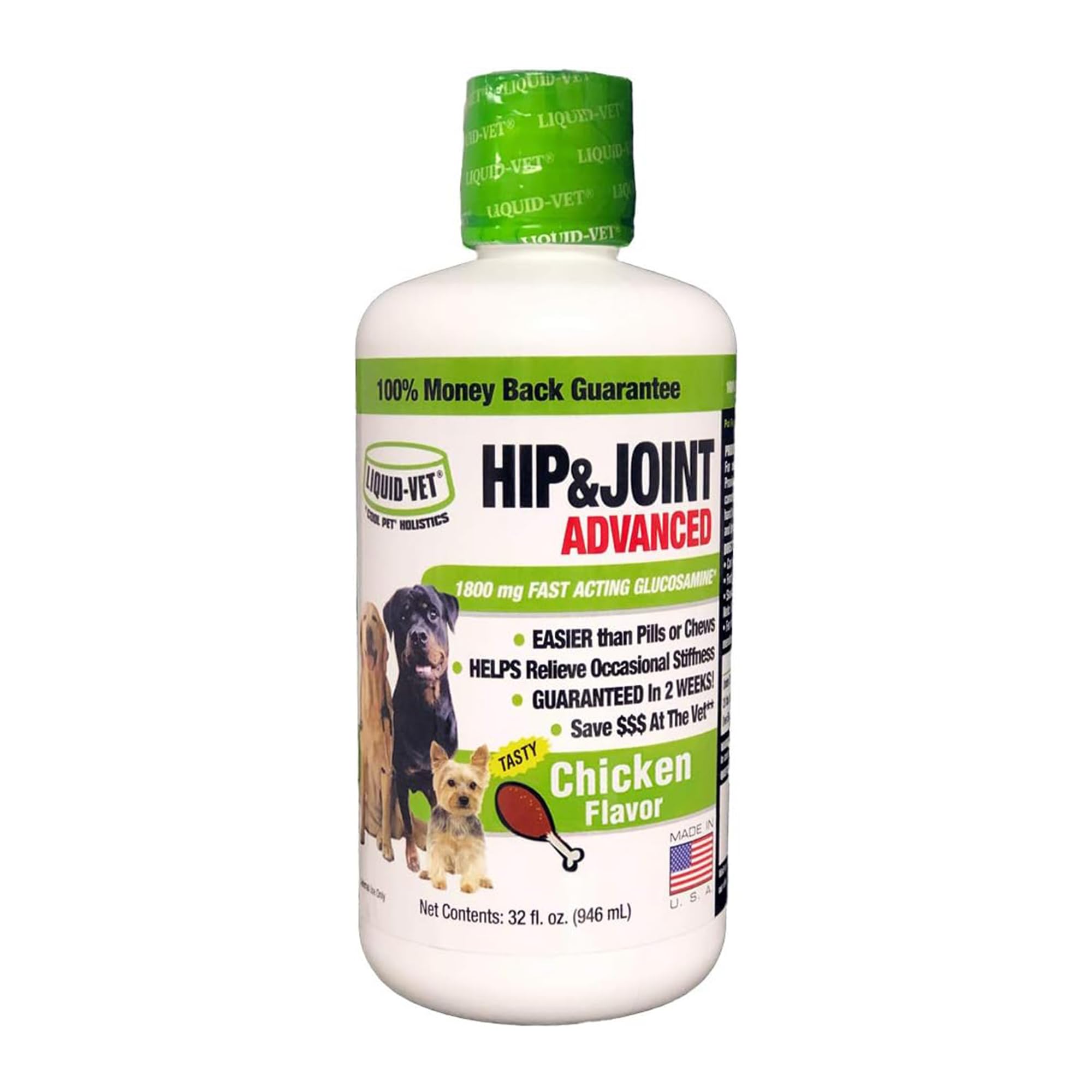 Liquid-Vet by COOL PET Holistics K9 Hip & Joint Advanced Formula, Chicken Flavor, 32 oz (LVDJA-CH-04PK-32U)