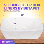 BETAPET Sifting Litter Box Liners- 30-Count Elastic Cat Pan Liners for Large, Extra Large, Giant, and Extra Giant Litter Box - 36" x 18" Universal Fit Quick Sifting Cat Litter Bags