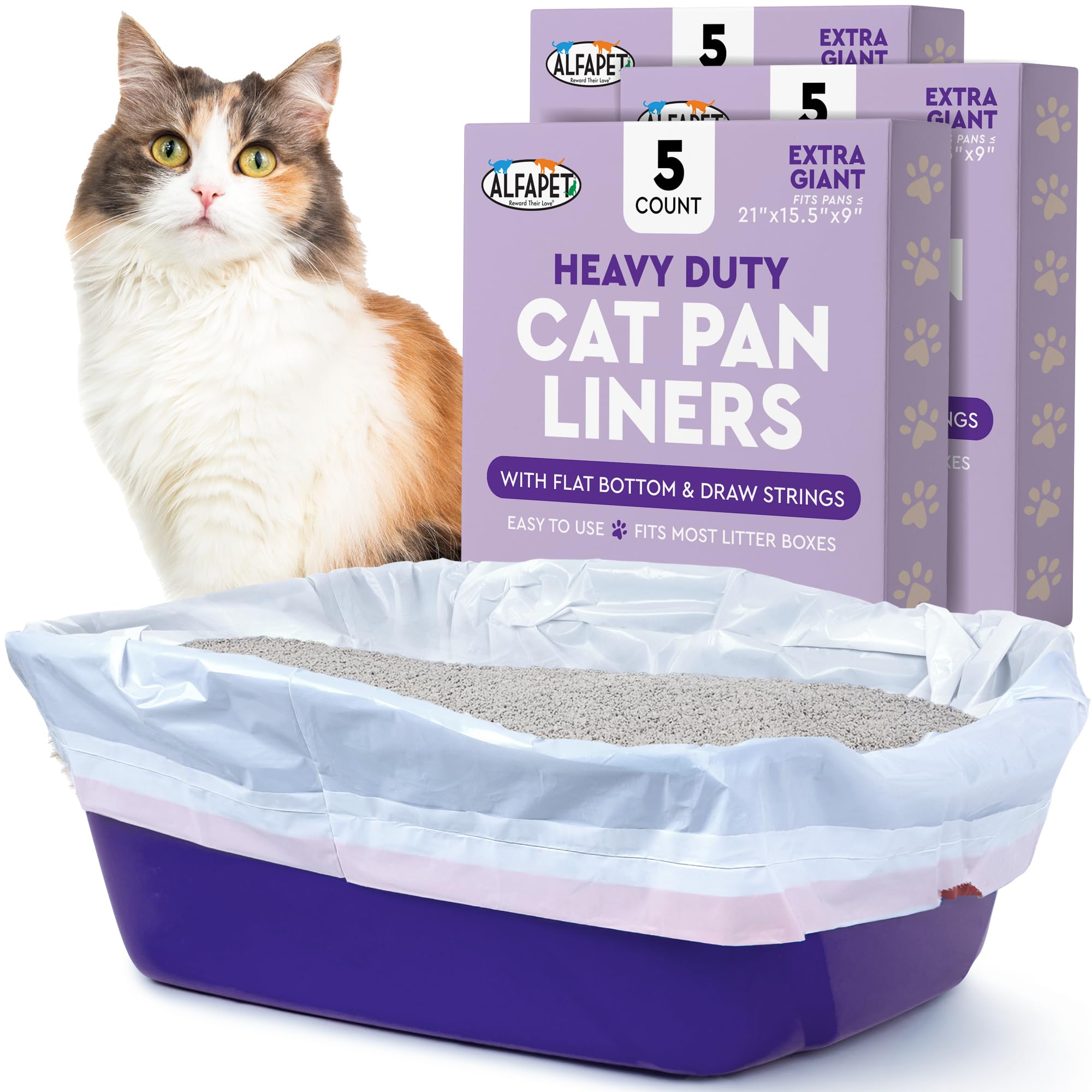 Cat Litter Box Liners Alfapet Heavy Duty Flat Bottom- Extra Giant 15 Count - Tear-Resistant Cat Litter Bags - Kitty Litter Liners for Rectangular Litterbox Pans, 36” x 18” x 2MIL Thick 30 lb Capacity Main image