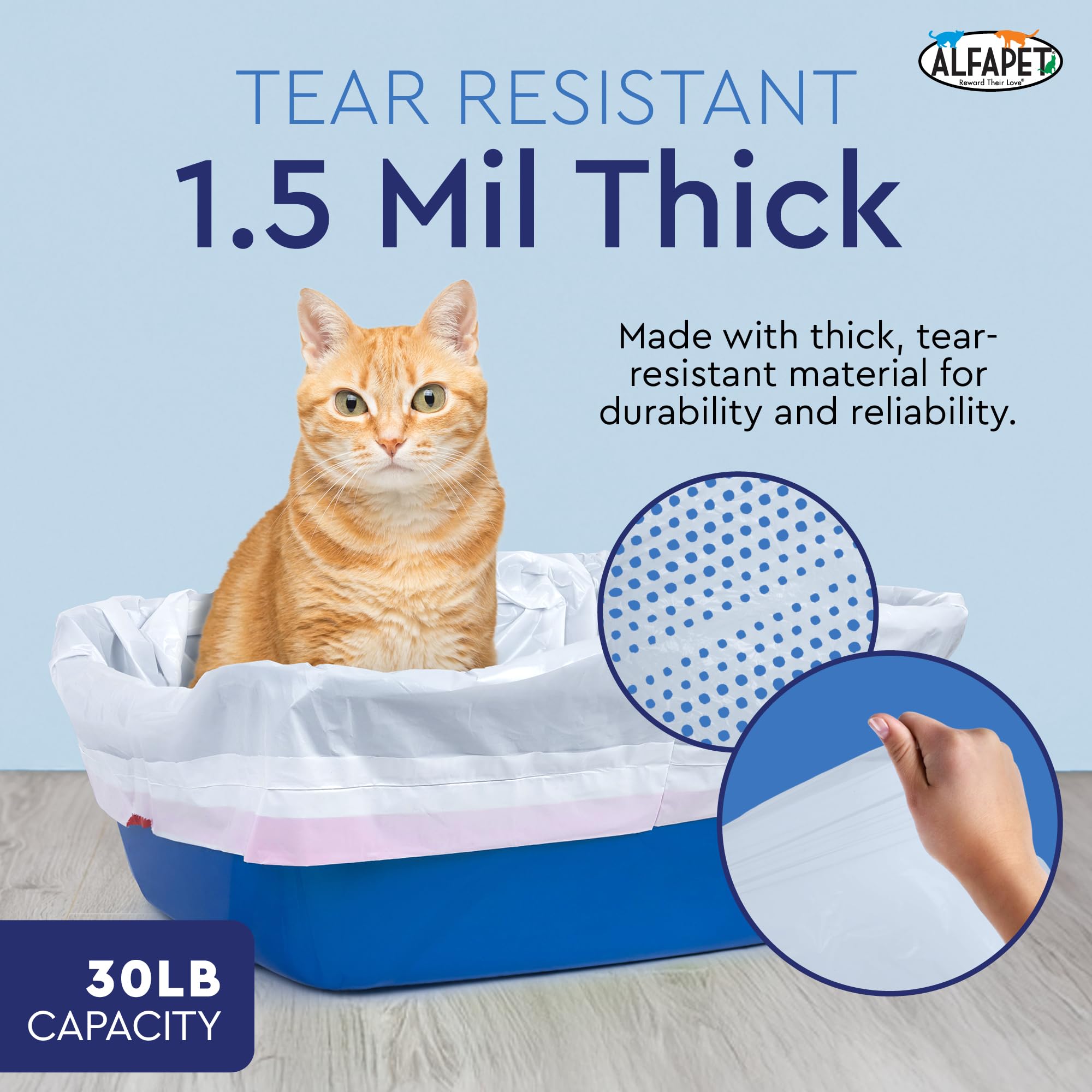 Alfapet Self Sifting Cat Litter Box Liners, Set of 21, Flat Base, XL Design, With Inbuilt Drawstrings, Fits Large Trays, Reinforced, 36 in x 18 in