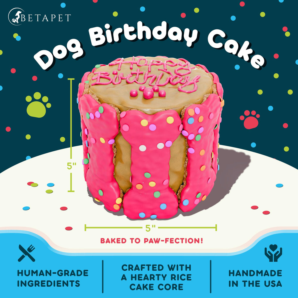BETAPET Dog Birthday Cake for Dogs to Eat - Rice Cake Based Dessert Made with Dog Birthday Treats and Human Grade Ingredients - Happy Birthday Dog Cake - Dog Birthday Gift for Puppy