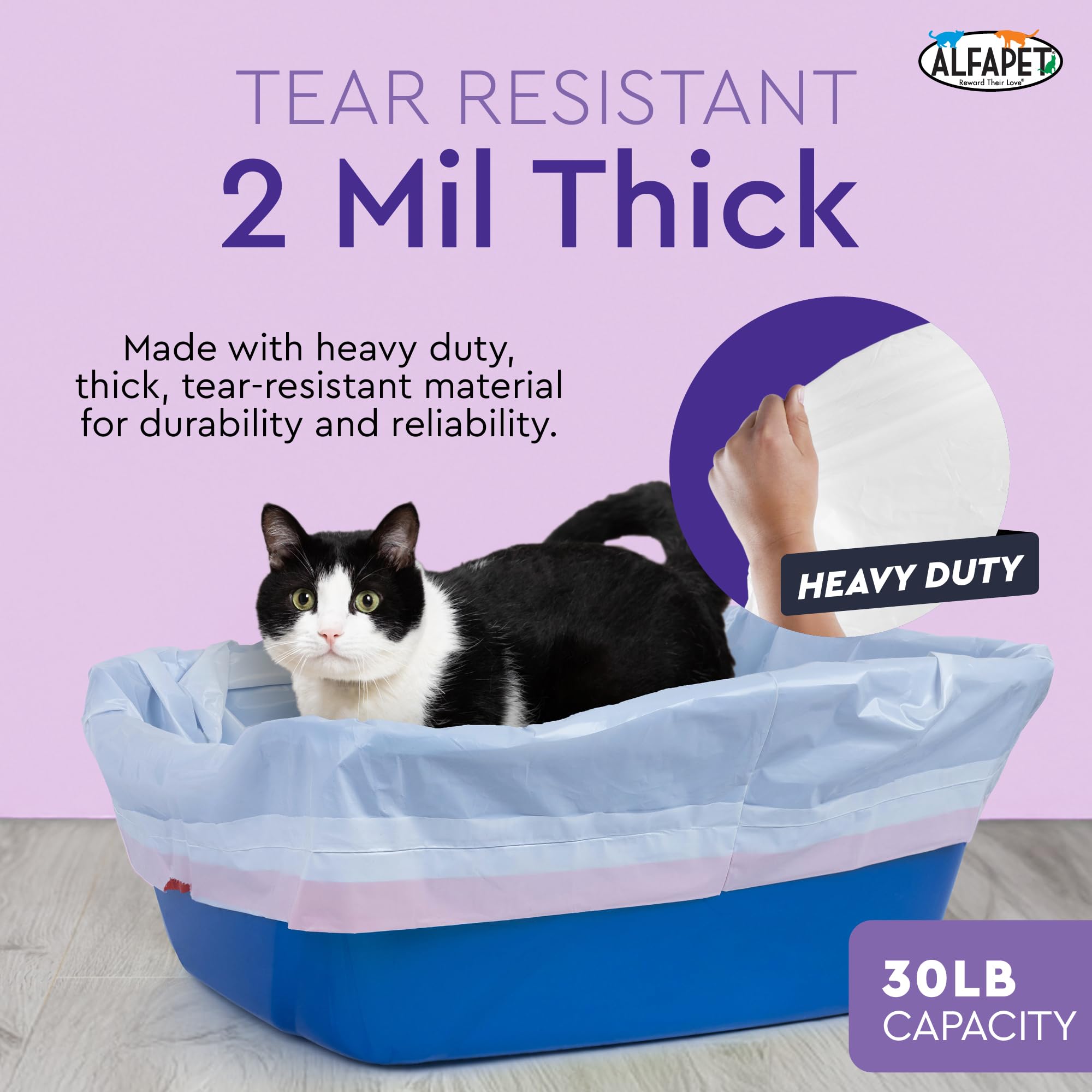 Cat Litter Box Liners Alfapet Heavy Duty Flat Bottom - Extra Giant10 Count - Tear-Resistant Cat Litter Bags - Kitty Litter Liners for Rectangular Litterbox Pans, 36” x 18” x 2MIL Thick 30 lb Capacity