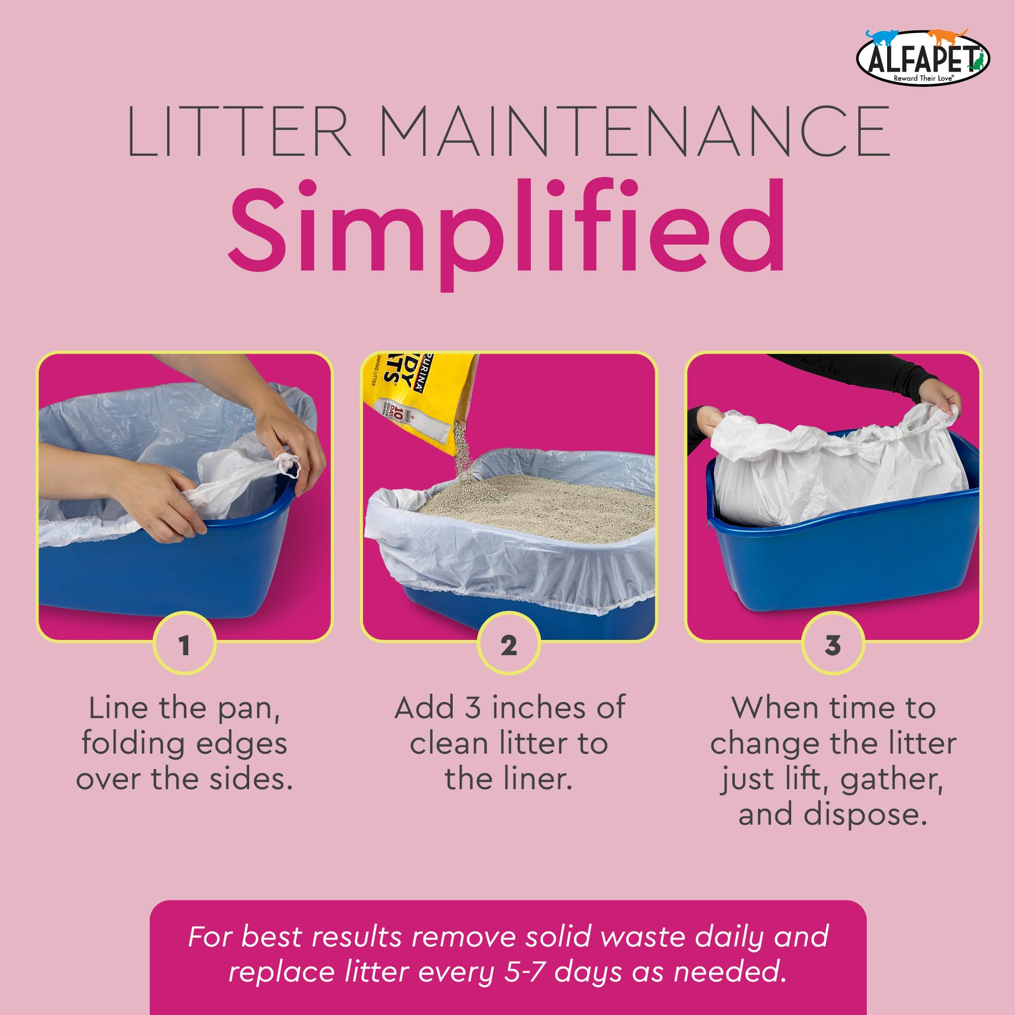 Cat Litter Box Liners Alfapet heavy duty Extra Giant 60 Count - Tear-Resistant Cat Litter Bags - Waterproof Litter Liners - Fits Litter box Pan Sizes XL, Giant, X-Giant, 37" x 18", 20 lb Capacity