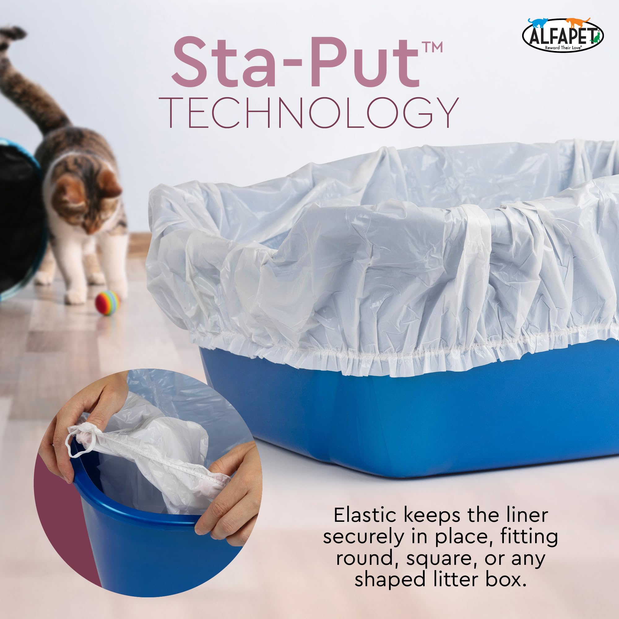 Alfapet Cat Litter box liner Disposable, Elastic Liners- 24-count-For Medium and Large, Size Litter Pans- With Sta-Put Technology for Firm, Easy Fit- Quick + Clever Waste Cleaners Secondary image
