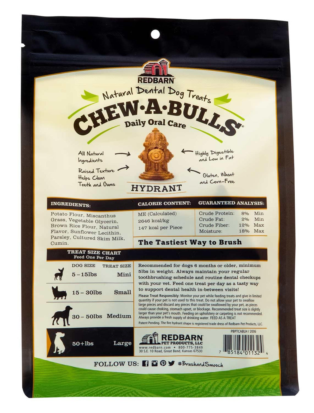 Redbarn Chew-A-Bulls, 6 Pack – Large Hydrant Shape Dog Dental Treats – Daily Oral Care with Fun Ridges & Grooves, All Natural Ingredients, Highly Digestible Chews & Low in Fat
