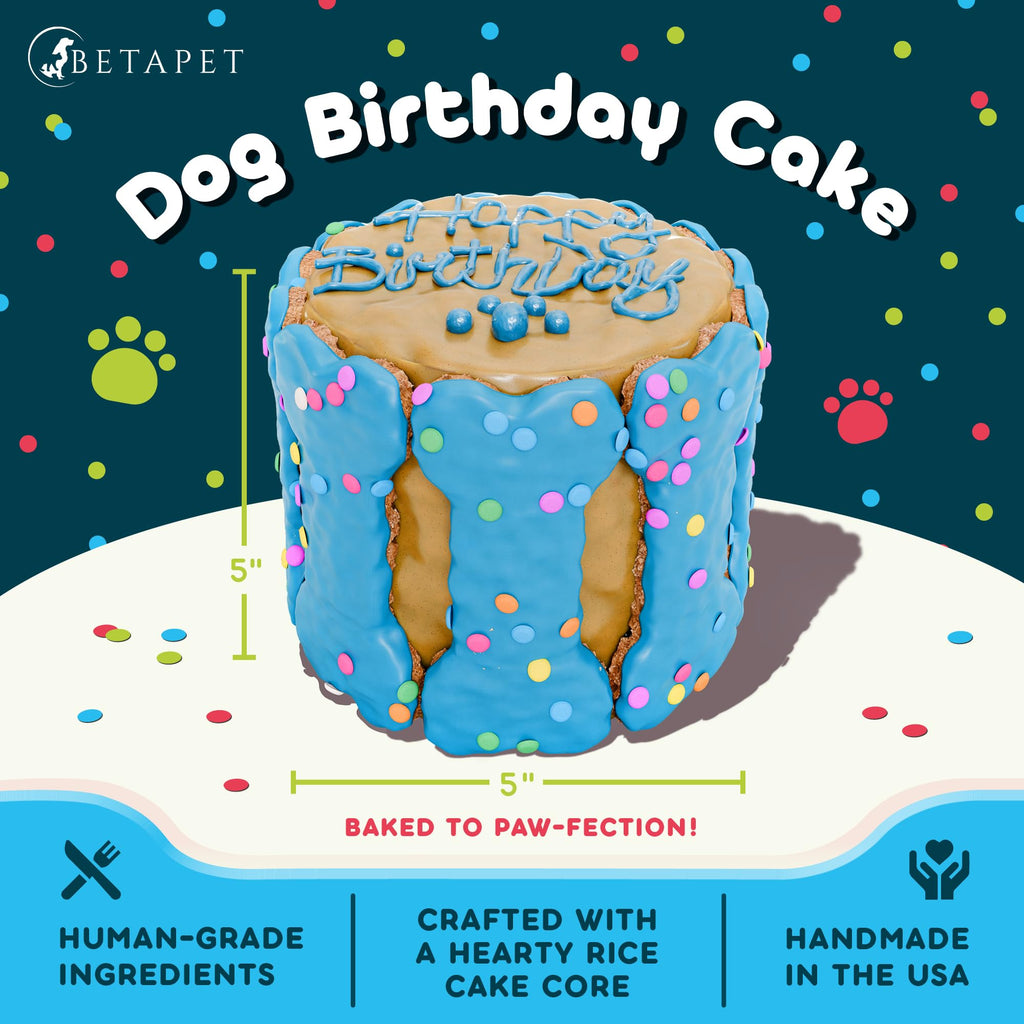 BETAPET Dog Birthday Cake for Dogs to Eat - Rice Cake Based Dessert Made with Dog Birthday Treats and Human Grade Ingredients - Happy Birthday Dog Cake - Dog Birthday Gift for Puppy