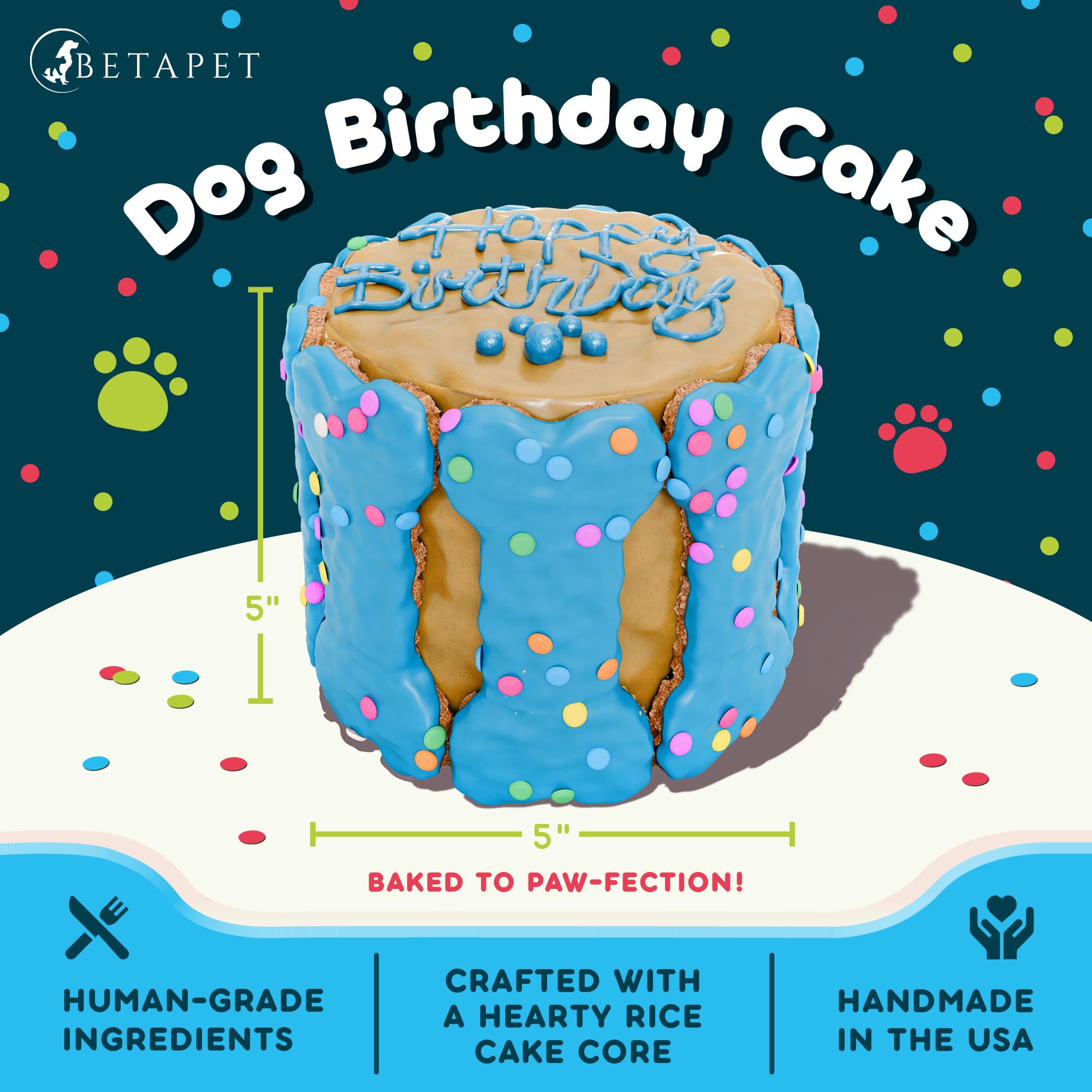 BETAPET Dog Birthday Cake for Dogs to Eat - Rice Cake Based Dessert Made with Dog Birthday Treats and Human Grade Ingredients - Happy Birthday Dog Cake - Dog Birthday Gift for Puppy