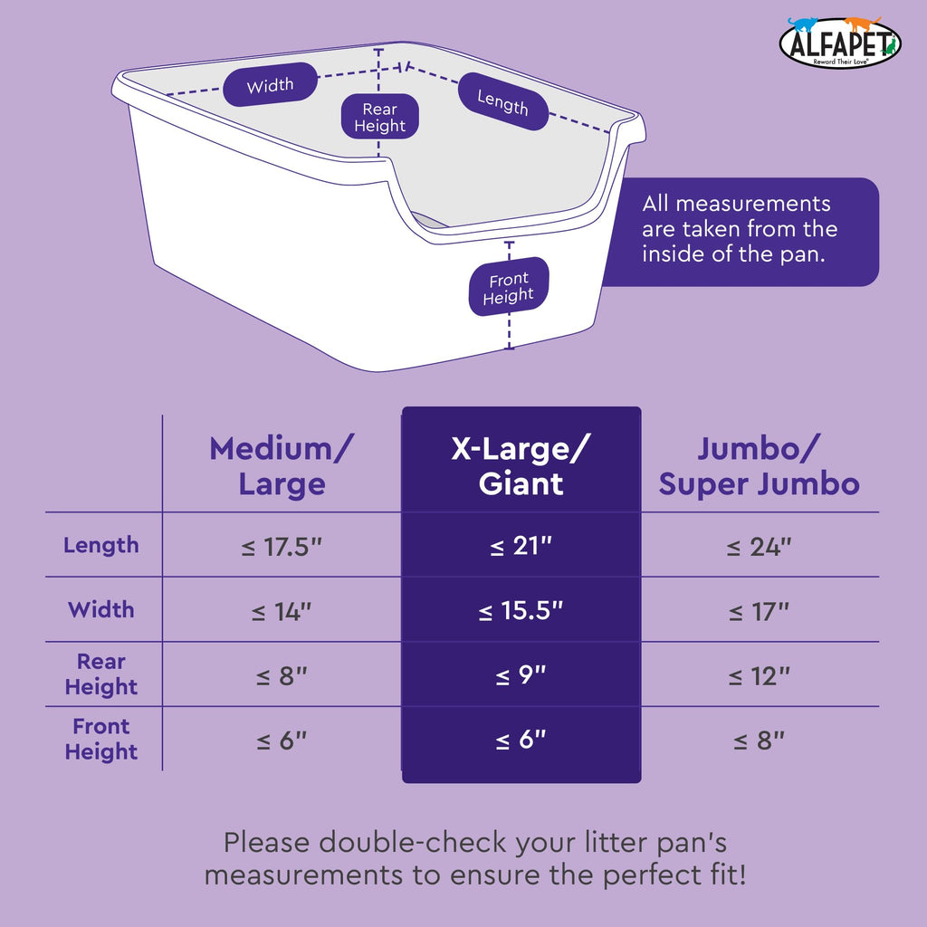 Cat Litter Box Liners Alfapet Heavy Duty Flat Bottom- Extra Giant 15 Count - Tear-Resistant Cat Litter Bags - Kitty Litter Liners for Rectangular Litterbox Pans, 36” x 18” x 2MIL Thick 30 lb Capacity