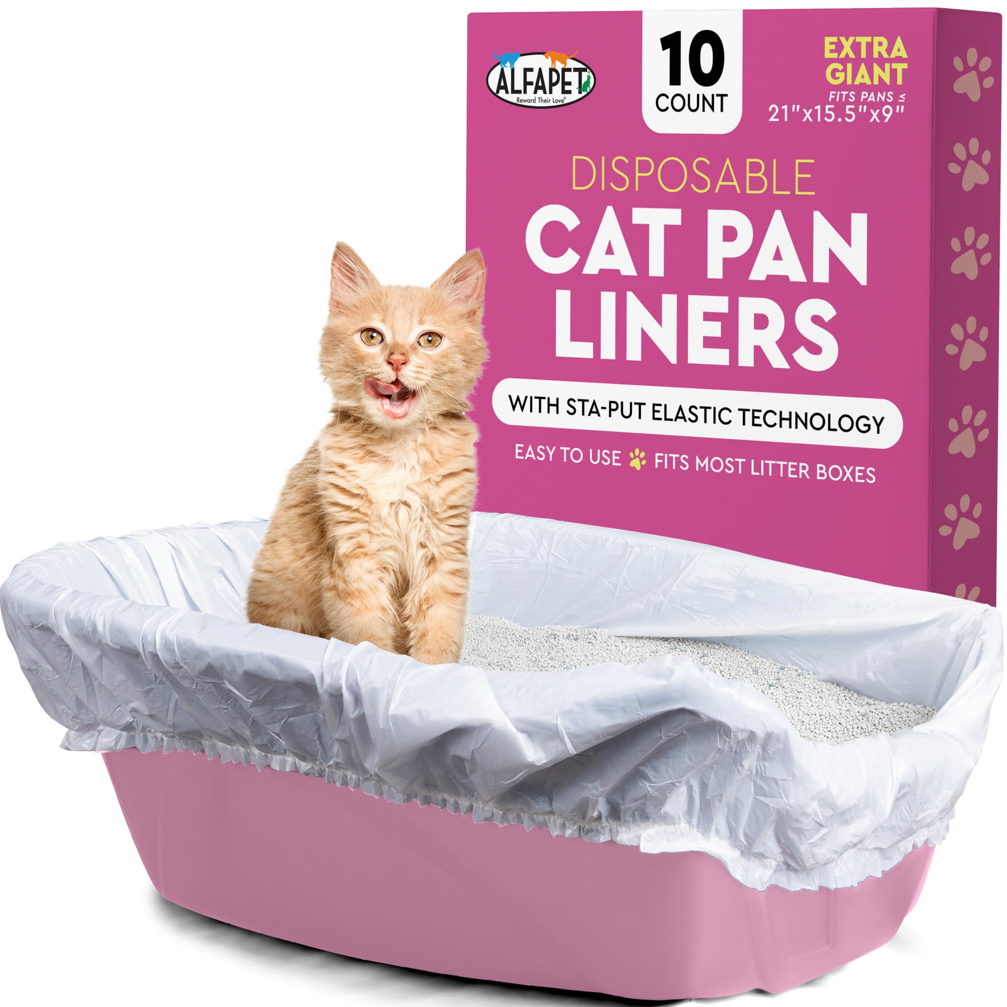 Alfapet Elastic Cat Litter Box Liners - Extra Giant 10 Count - Tear-Resistant Cat Litter Bags - Waterproof Kitty Litter Liners - Fits Litter box Pan Sizes XL, Giant, X-Giant, 37" x 18", 20 lb Capacity Main image