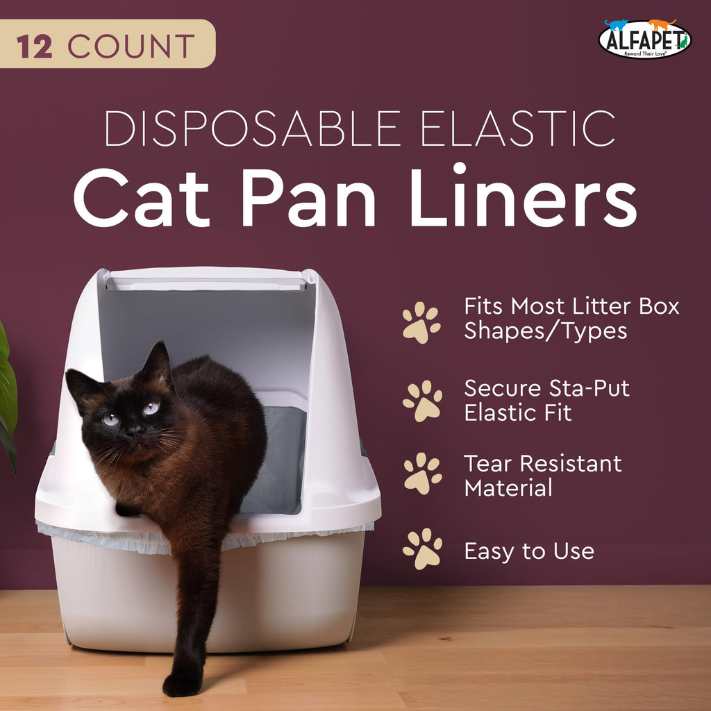 Alfapet Cat Litter Box Liners Large 12 Count - Tear-Resistant Cat Litter Bags - Waterproof Kitty Litter Liners - Fits Litterbox Pan Sizes Medium and Large, 31" x 17", 20 lb Capacity