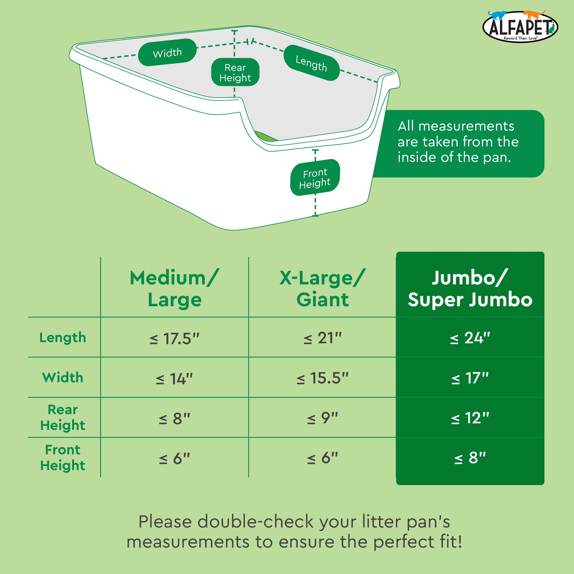 Alfapet Elastic Cat Litter Box Liners - Super Jumbo 13 Count - Tear-Resistant Cat Litter Bags, Waterproof Kitty Litter Liners - Fits Litterbox Pan Sizes X-Giant, Jumbo 42" x 20" x 2 MIL 30 lb Capacity
