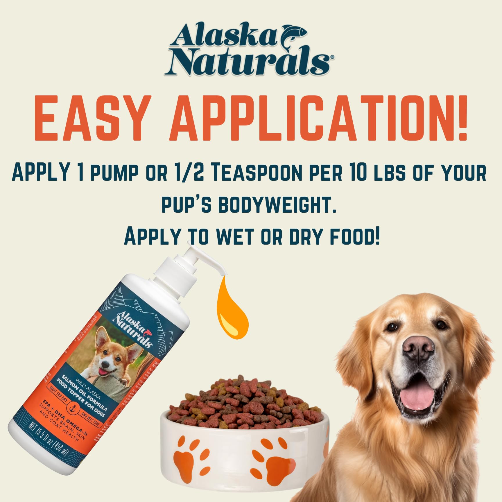 Alaska Naturals Wild Alaskan Salmon Fish Oil Supplement for Dogs Skin and Coat with EPA DHA Omega 3 Fatty Acids Liquid Food Topper 8 oz. Pump Main image