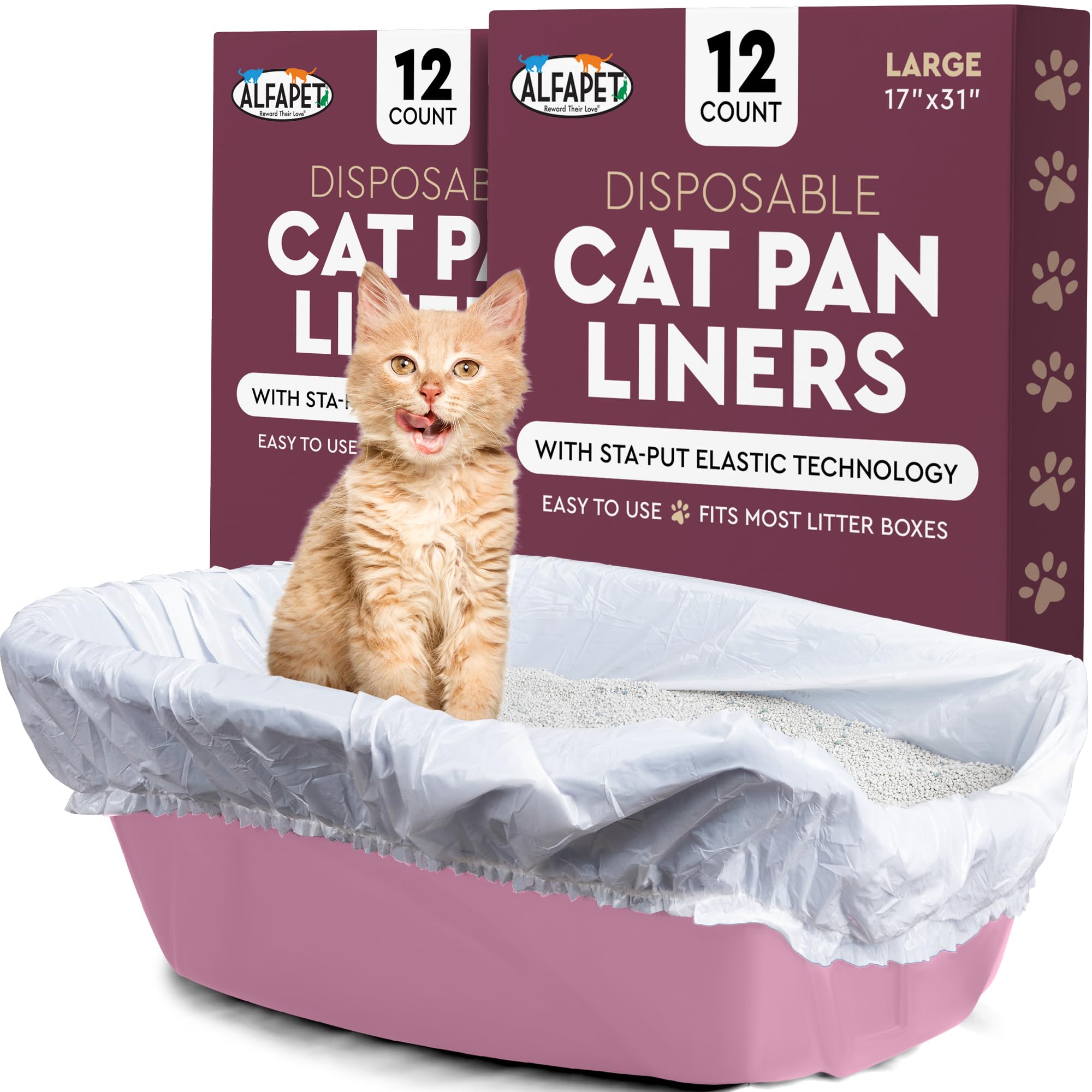 Alfapet Cat Litter box liner Disposable, Elastic Liners- 24-count-For Medium and Large, Size Litter Pans- With Sta-Put Technology for Firm, Easy Fit- Quick + Clever Waste Cleaners Main image