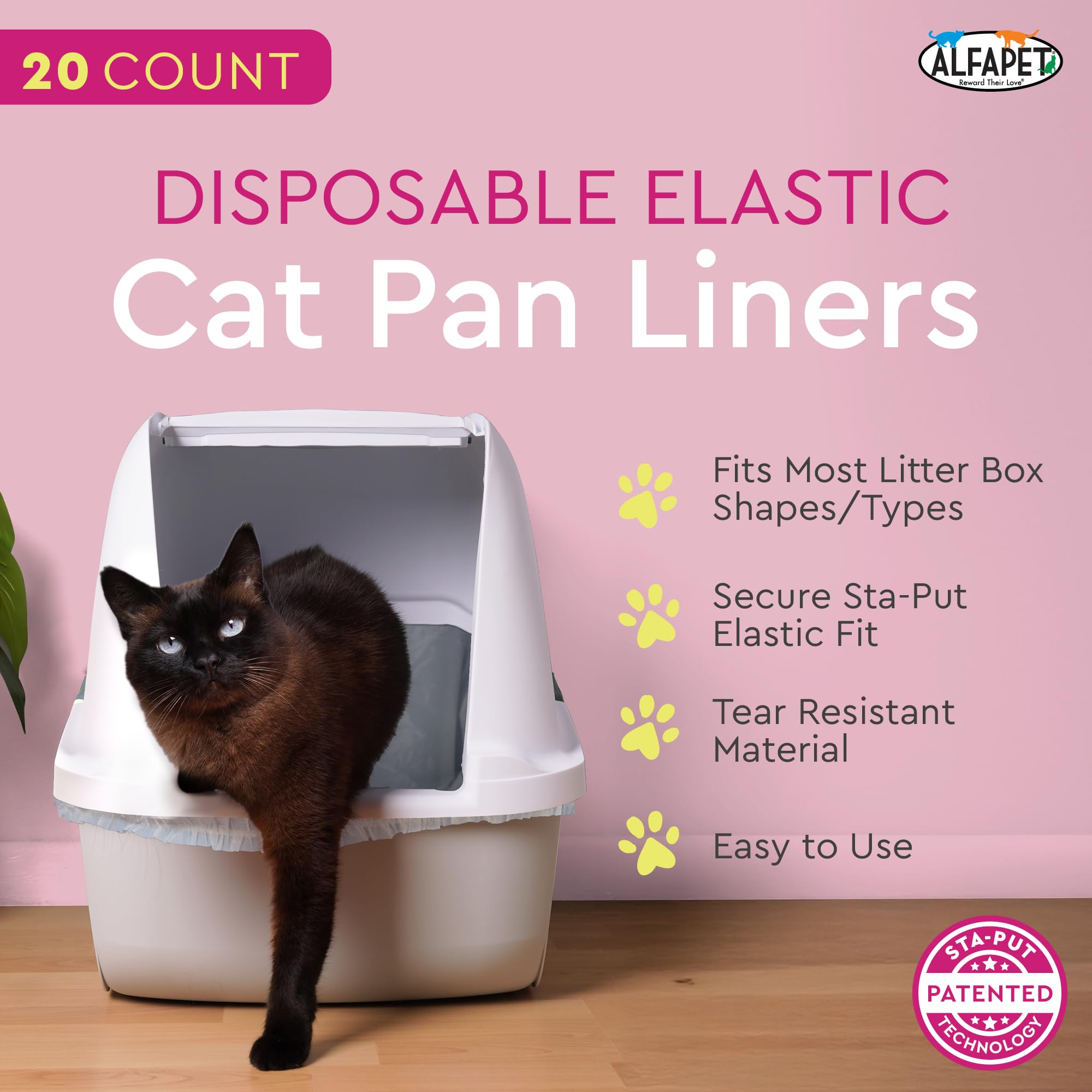 Alfapet Elastic Cat Litter Box Liners - Extra Giant 10 Count - Tear-Resistant Cat Litter Bags - Waterproof Kitty Litter Liners - Fits Litter box Pan Sizes XL, Giant, X-Giant, 37" x 18", 20 lb Capacity