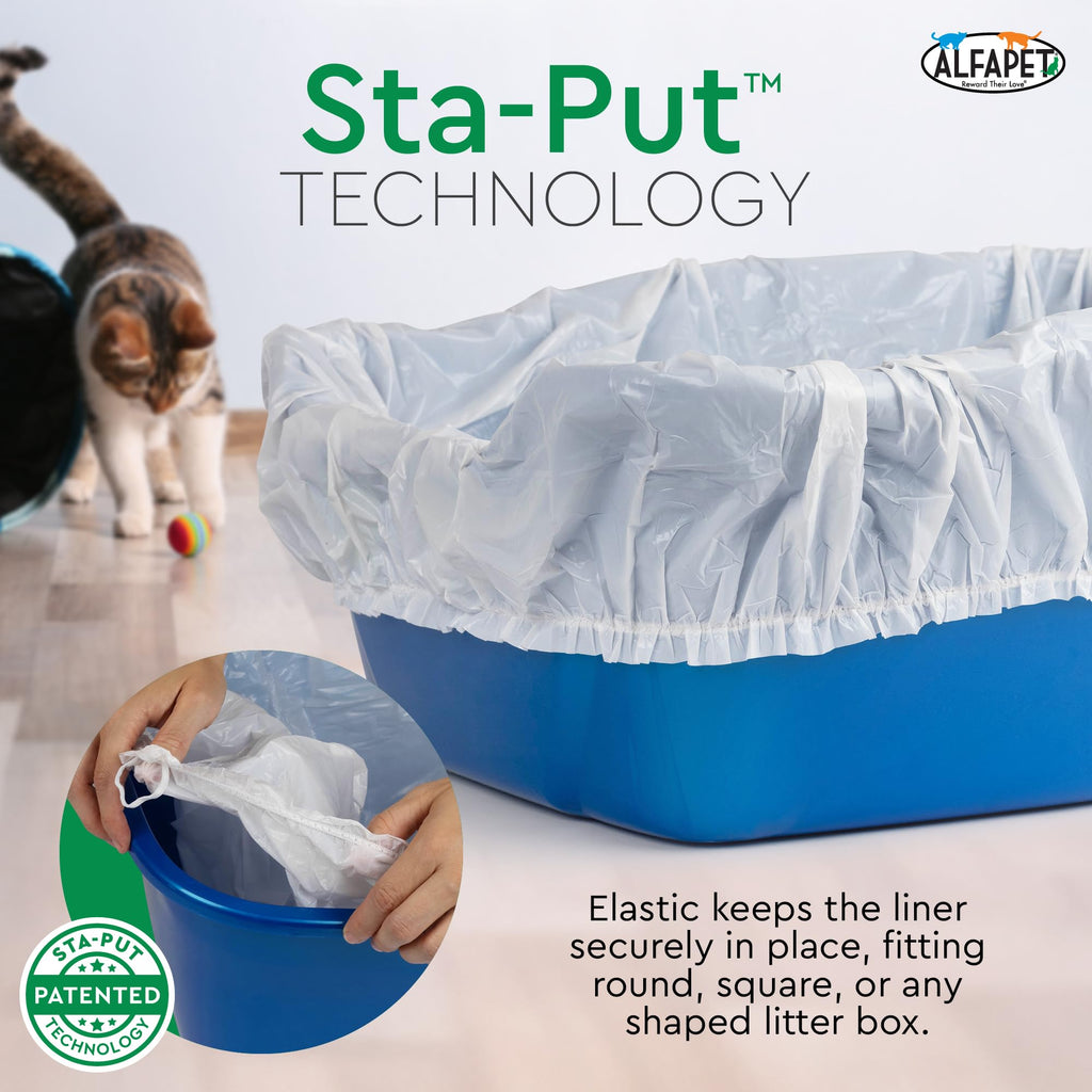Alfapet Elastic Cat Litter Box Liners - Super Jumbo 15Count - Tear-Resistant Cat Litter Bags, Waterproof Kitty Litter Liners - Fits Litterbox Pan Sizes X-Giant, Jumbo, 42" x 20" x 2 MIL 30 lb Capacity