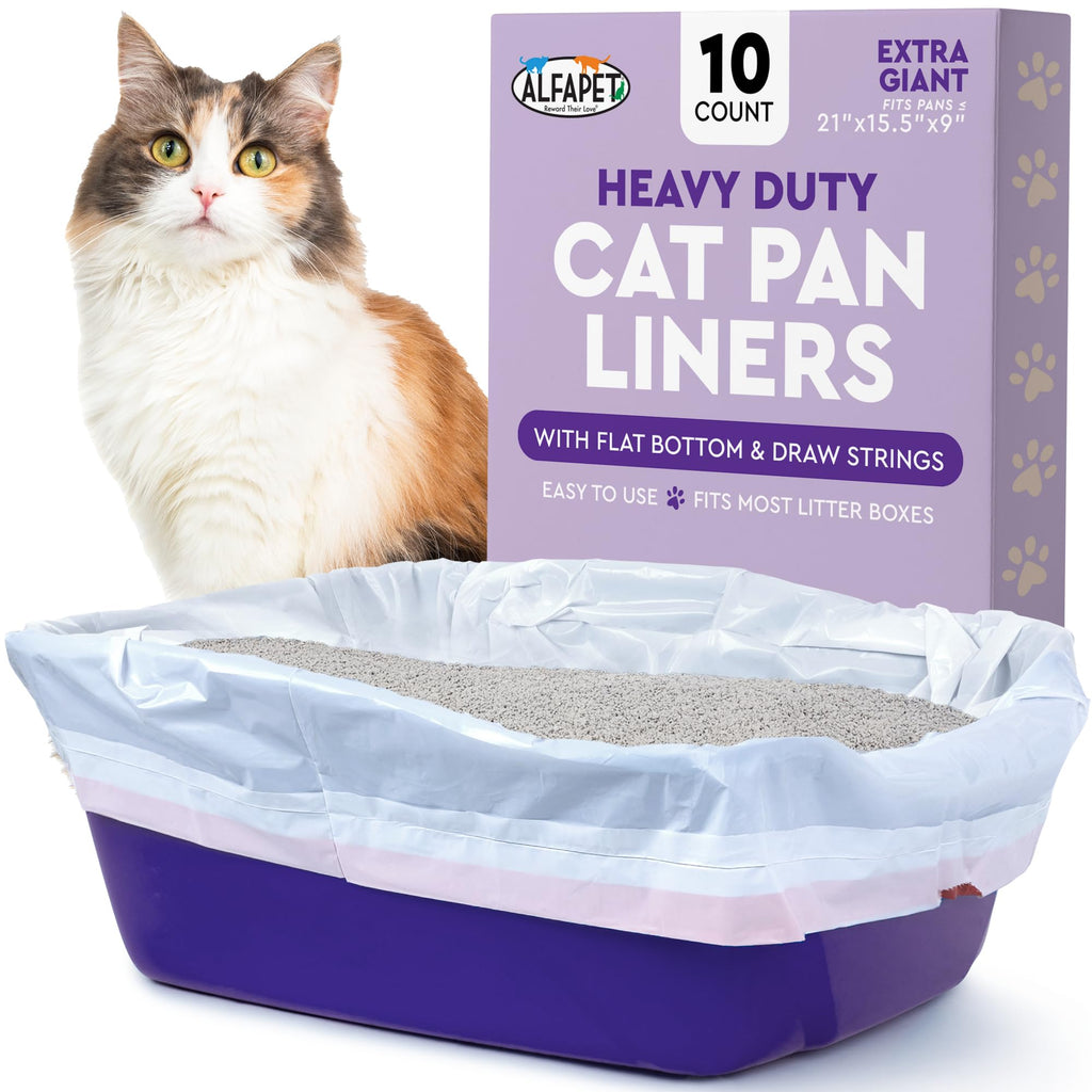 Cat Litter Box Liners Alfapet Heavy Duty Flat Bottom - Extra Giant10 Count - Tear-Resistant Cat Litter Bags - Kitty Litter Liners for Rectangular Litterbox Pans, 36” x 18” x 2MIL Thick 30 lb Capacity