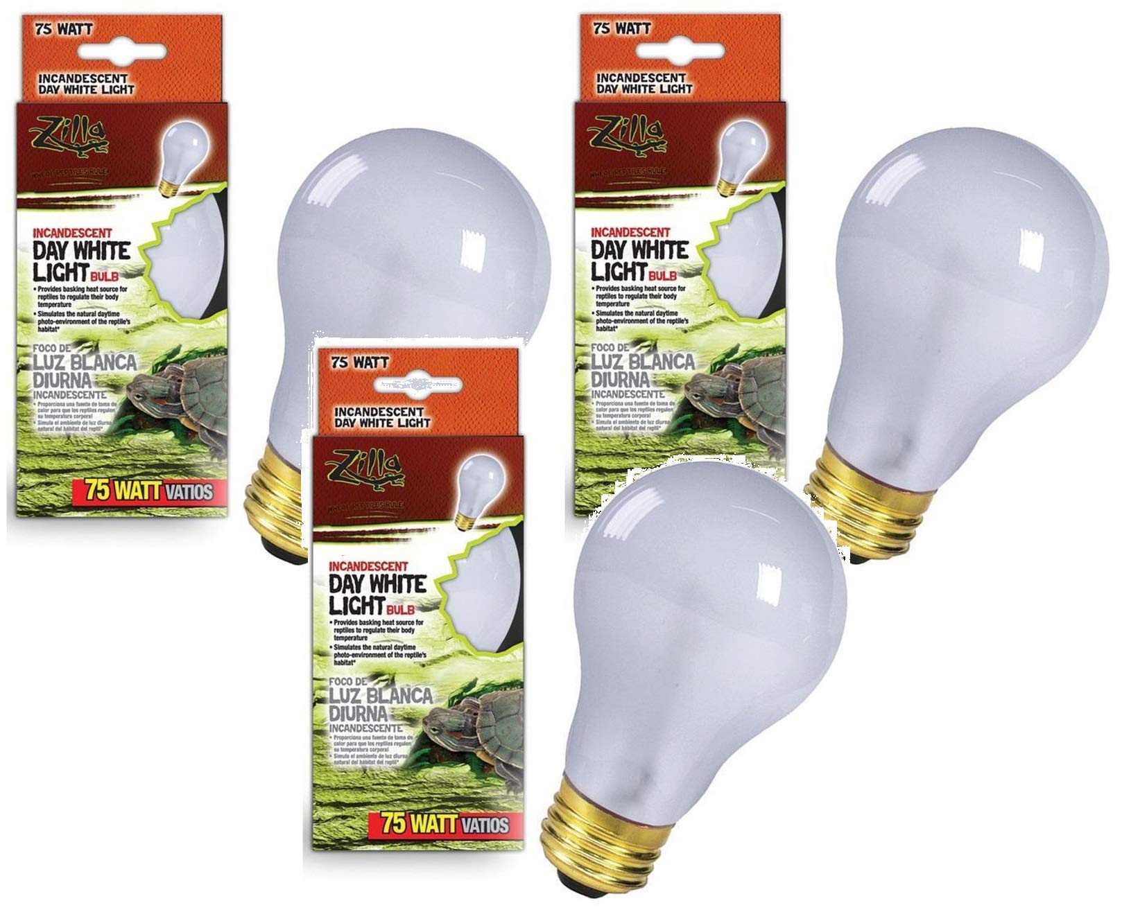 (3 Pack) Zilla Incandescent Bulb, Day White Light & Heat, 75 Watt