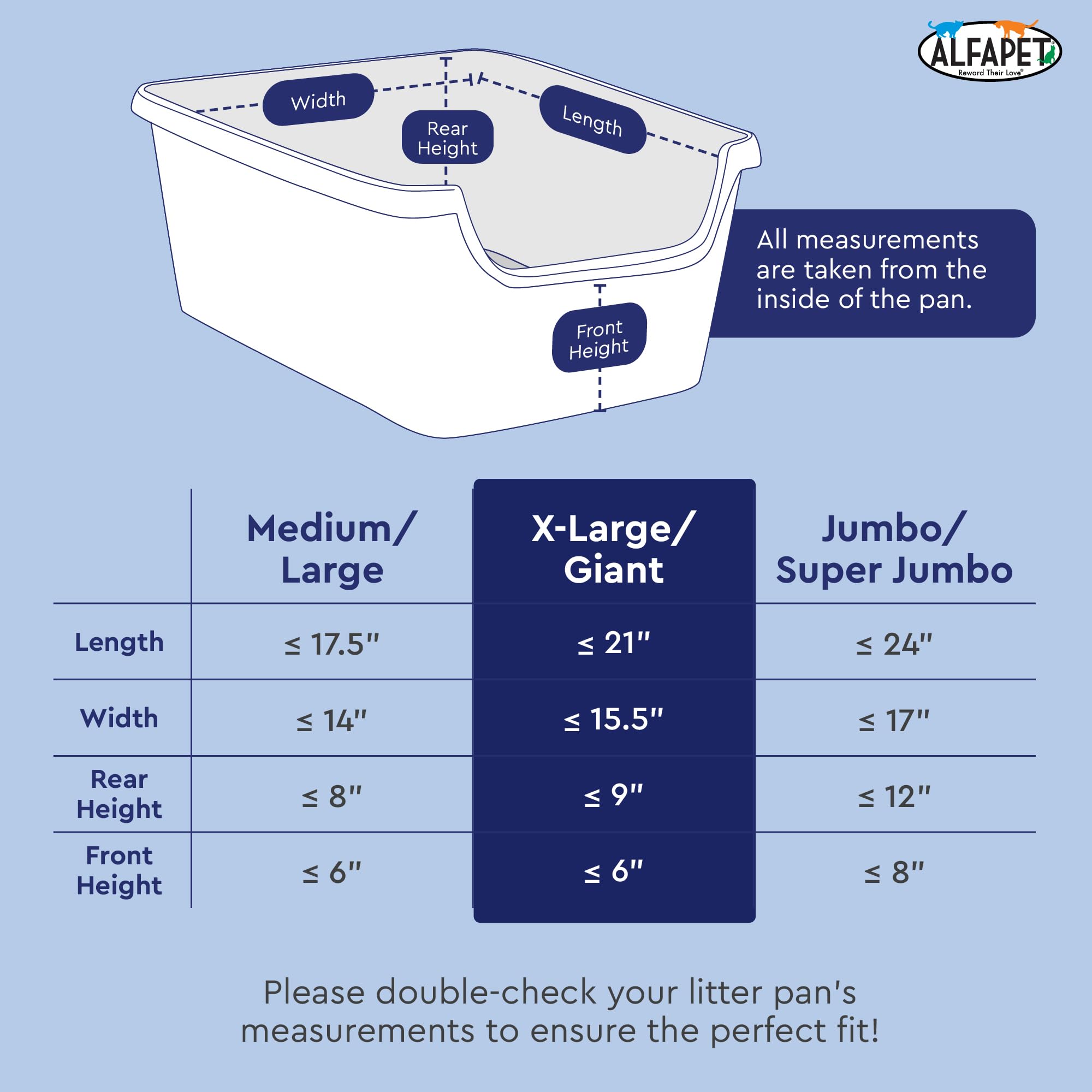Sifting Cat Litter Box Liners, Set of 7 - Flat Base Disposable Cat Waste Tray Bags for Pet Poop - XL Design for Large Trays - With Inbuilt Drawstring Handles - Liner Fits the Corner of the Pan
