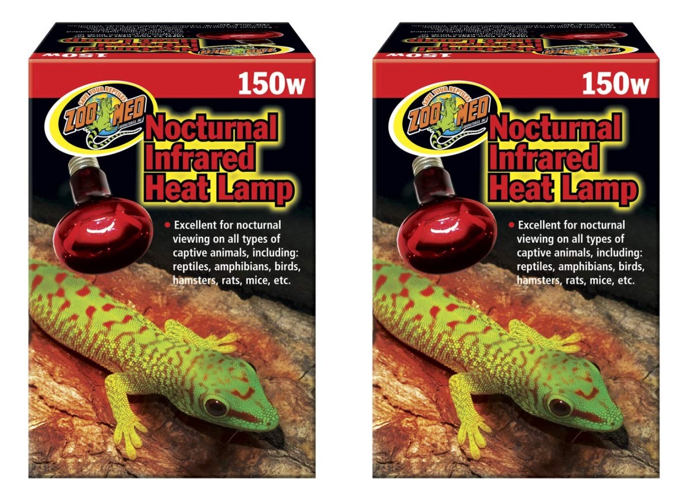 (2 Pack) Zoo Med Red Infrared Heat Lamp, 150 Watts