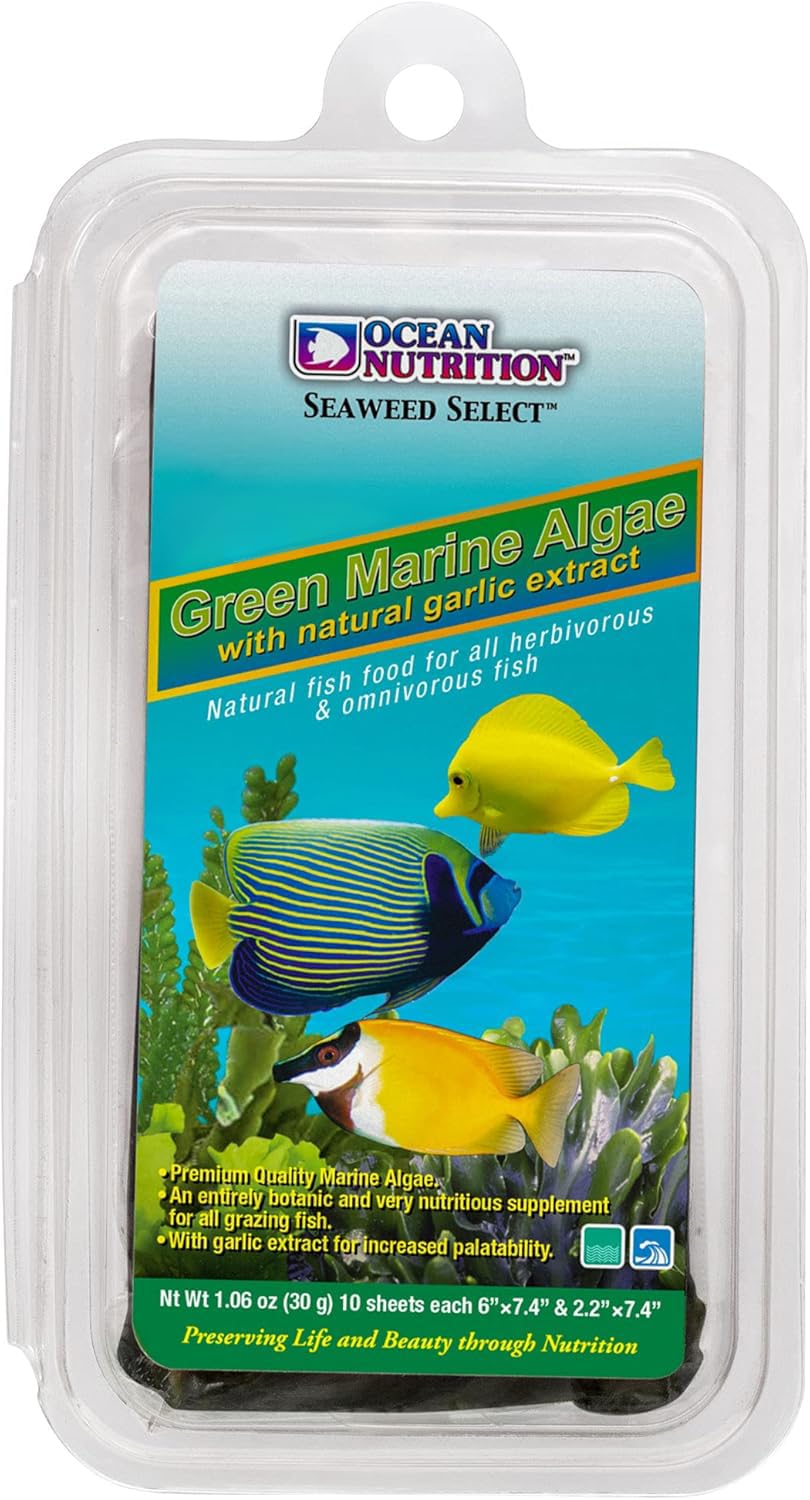 Ocean Nutrition Seaweed Select Green Marine Algae - Nutritious Fish Food for Herbivorous Marine Fish, Live Fish & Invertebrates - Natural Seaweed Sheets with Garlic Extract - 50 Sheets, 5.29 oz (150g)