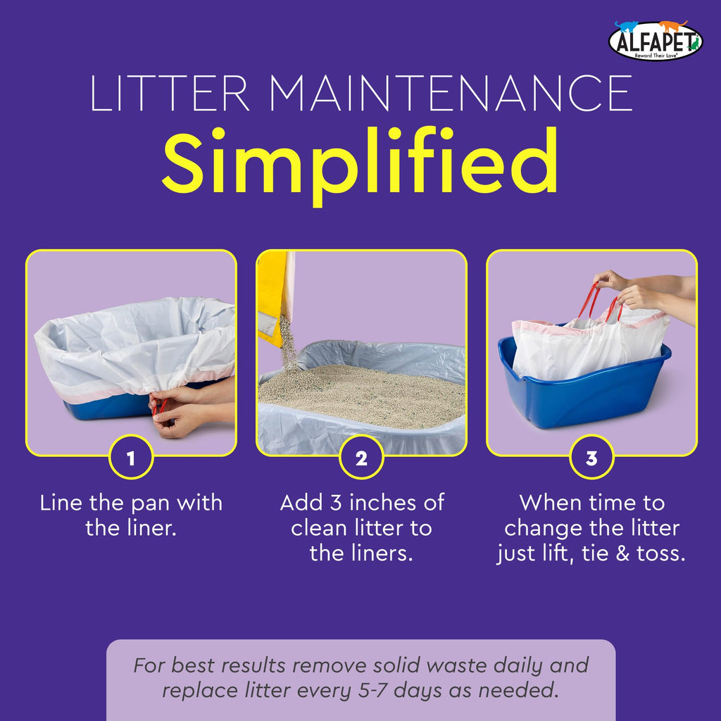 Cat Litter Box Liners Alfapet Heavy Duty Flat Bottom - Extra Giant10 Count - Tear-Resistant Cat Litter Bags - Kitty Litter Liners for Rectangular Litterbox Pans, 36” x 18” x 2MIL Thick 30 lb Capacity