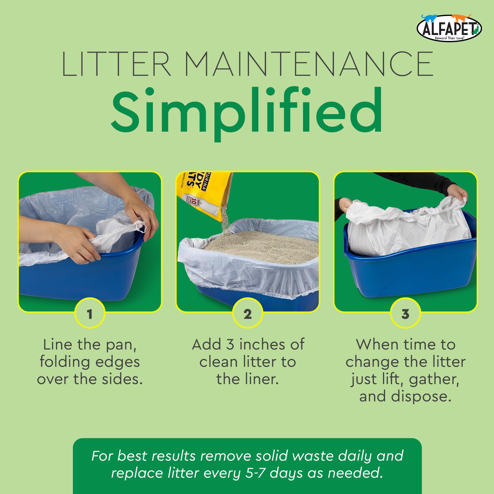 Litter Box Liners heavy duty,Alfapet elastic 52 Pack-For Extra-Giant, jumbo, super-jumbo Size litter Pans- With Sta-Put Technology for Firm, Easy Fit- Quick + Clever Waste Cleaners Secondary image