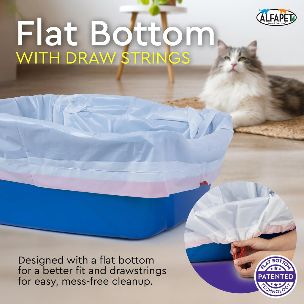 Cat Litter Box Liners Alfapet Heavy Duty Flat Bottom- Extra Giant 15 Count - Tear-Resistant Cat Litter Bags - Kitty Litter Liners for Rectangular Litterbox Pans, 36” x 18” x 2MIL Thick 30 lb Capacity
