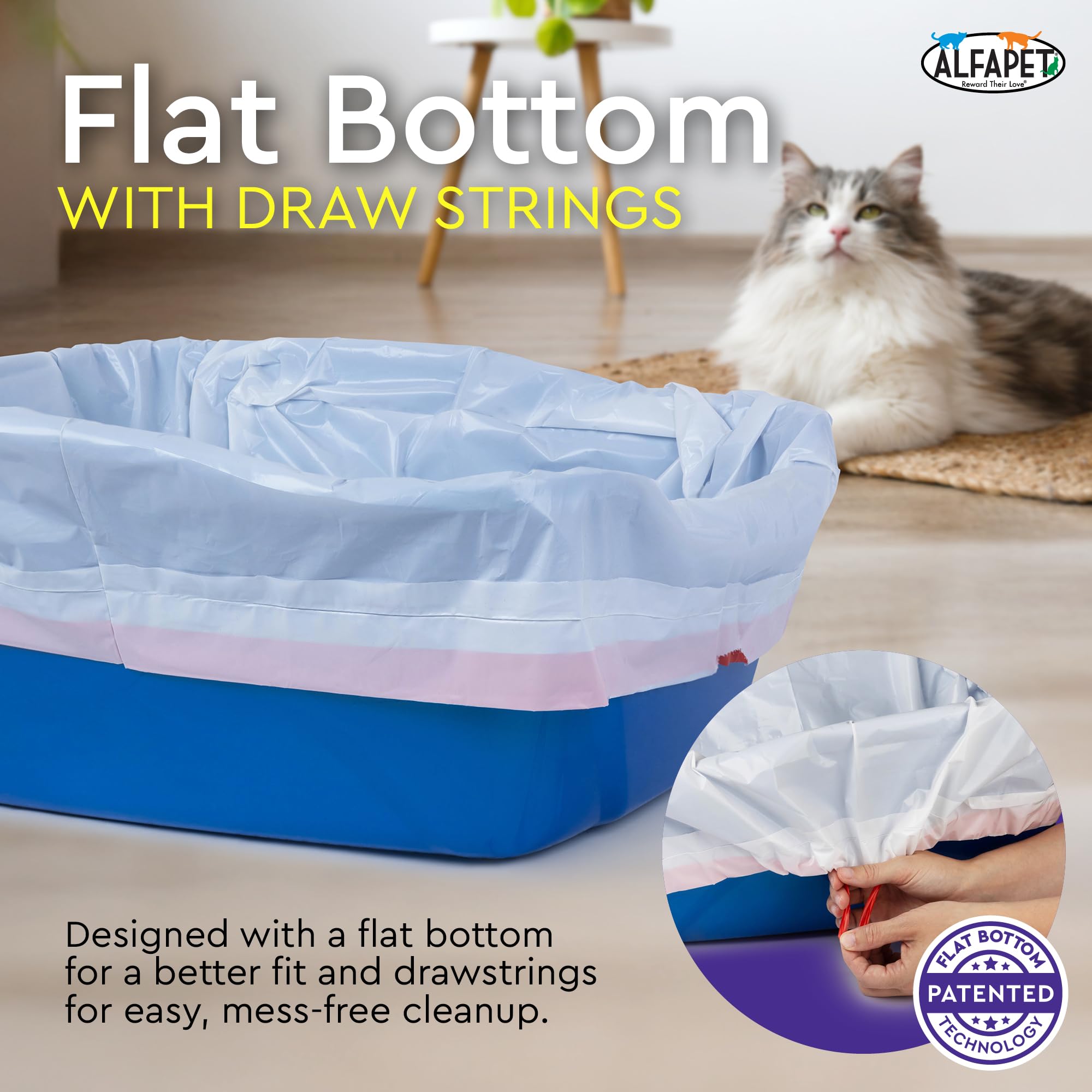 Cat Litter Box Liners Alfapet Heavy Duty Flat Bottom - Extra Giant10 Count - Tear-Resistant Cat Litter Bags - Kitty Litter Liners for Rectangular Litterbox Pans, 36” x 18” x 2MIL Thick 30 lb Capacity