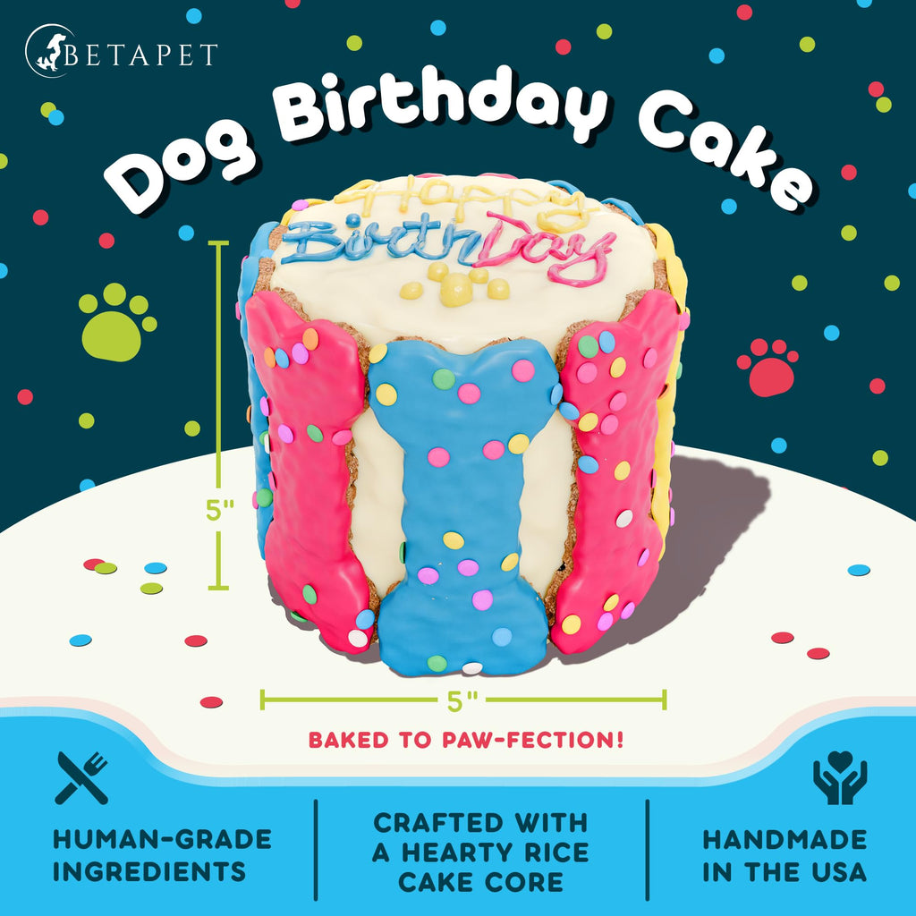 BETAPET Dog Birthday Cake for Dogs to Eat - Rice Cake Based Dessert Made with Dog Birthday Treats and Human Grade Ingredients - Happy Birthday Dog Cake - Dog Birthday Gift for Puppy