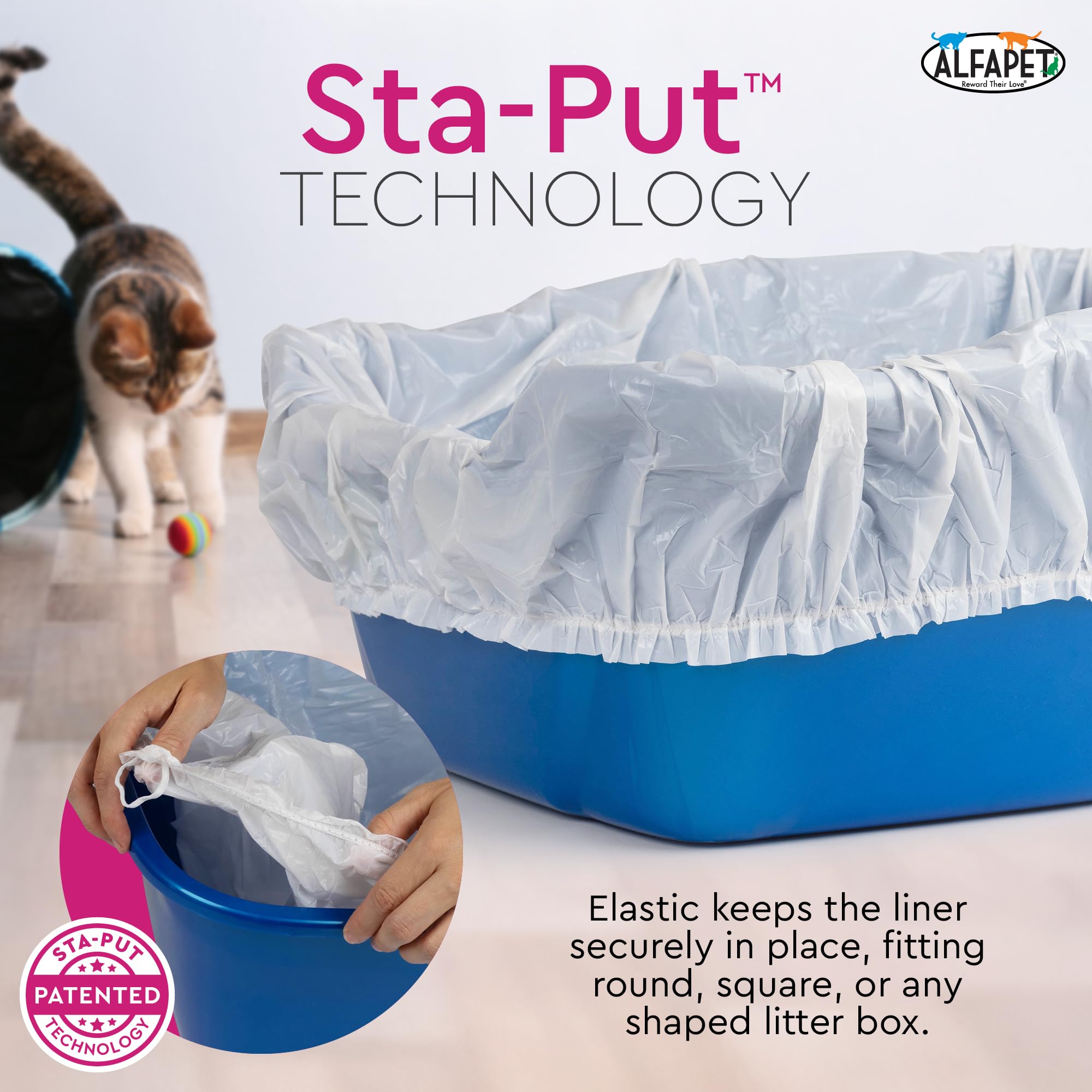 Cat Litter Box Liners Alfapet heavy duty Extra Giant 60 Count - Tear-Resistant Cat Litter Bags - Waterproof Litter Liners - Fits Litter box Pan Sizes XL, Giant, X-Giant, 37" x 18", 20 lb Capacity
