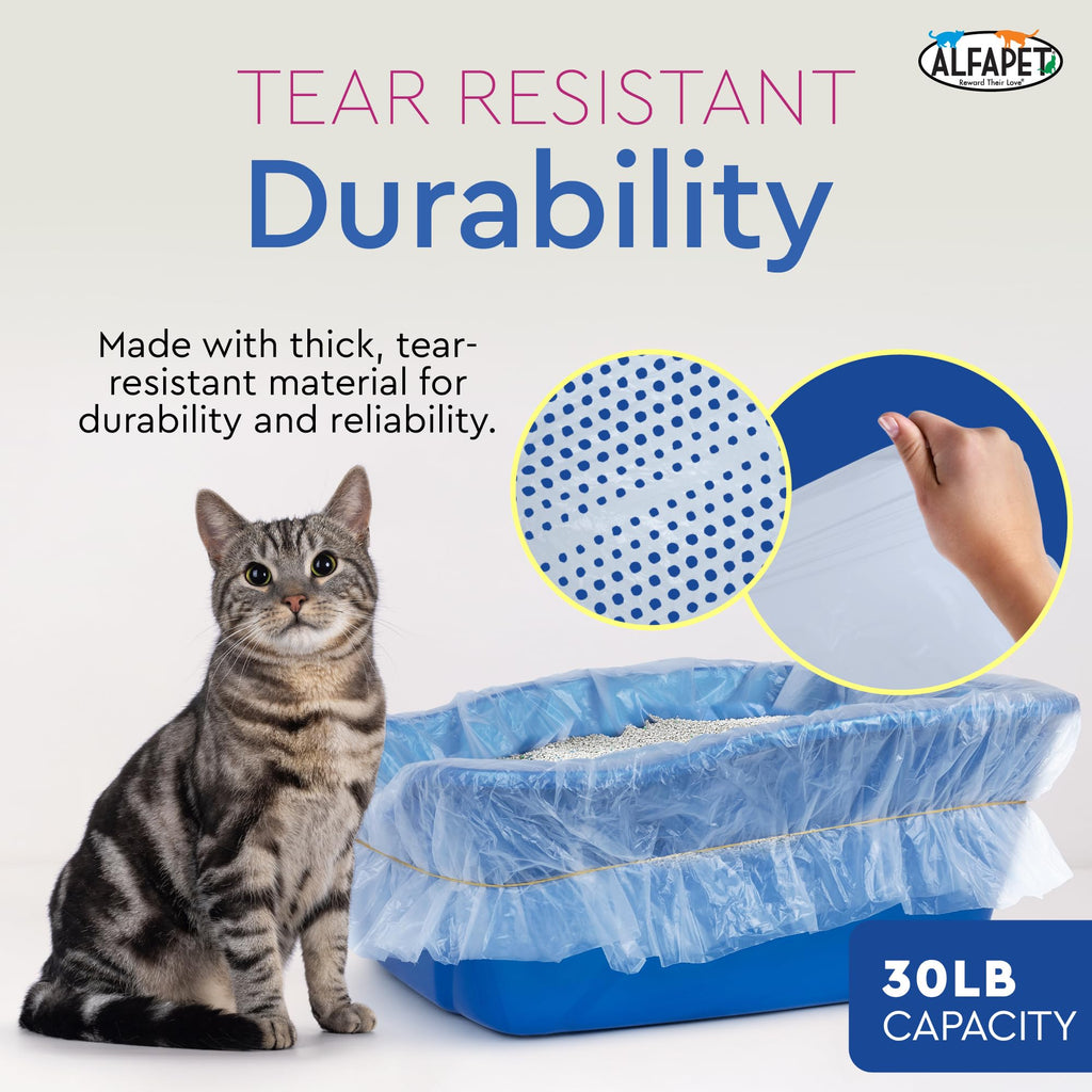 Cat Litter Box Sifting Liners Alfapet - Extra Giant 60 Count - Tear-Resistant Cat Litter Bags - Waterproof Kitty Litter Liners - Fits Almost All Litterbox Pan Sizes, 40" x 38", 30 lb Capacity