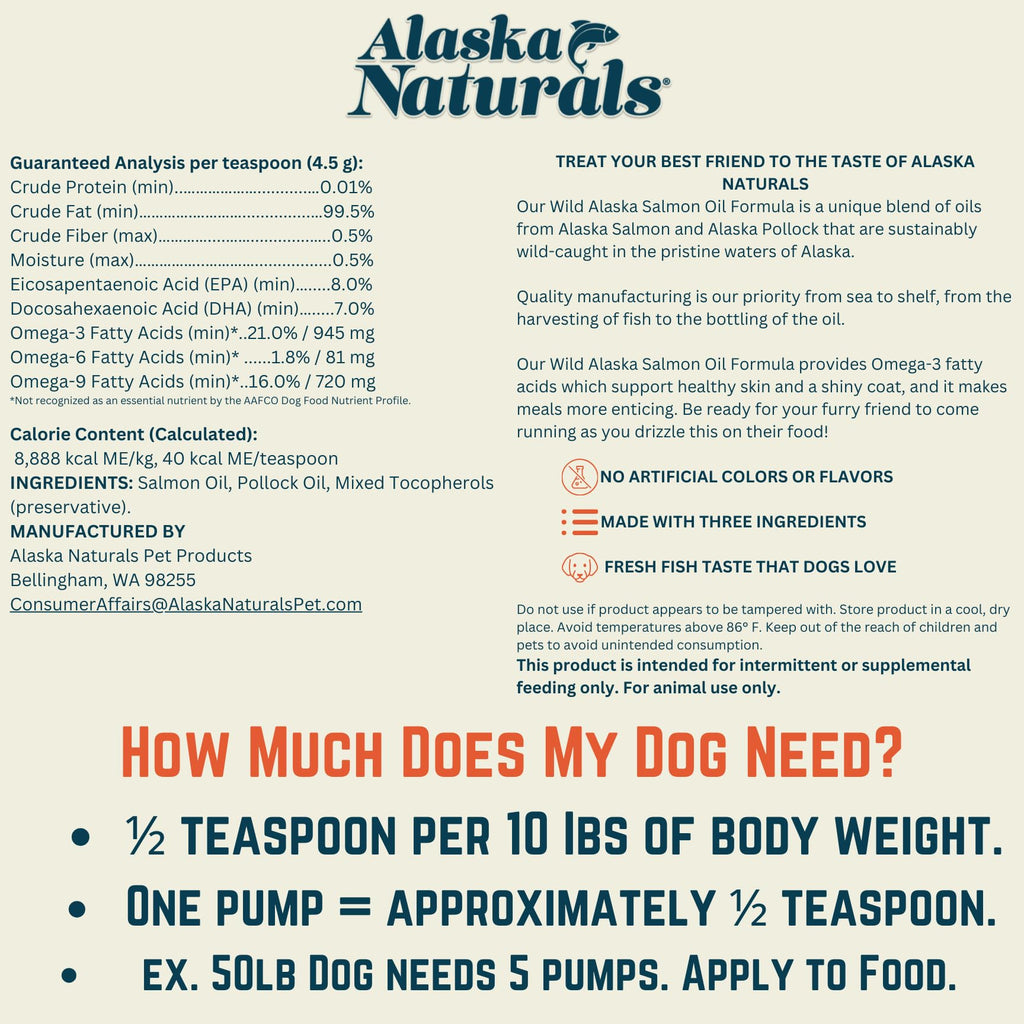 Alaska Naturals Wild Alaskan Salmon Fish Oil Supplement for Dogs Skin and Coat with EPA DHA Omega 3 Fatty Acids Liquid Food Topper 8 oz. Pump