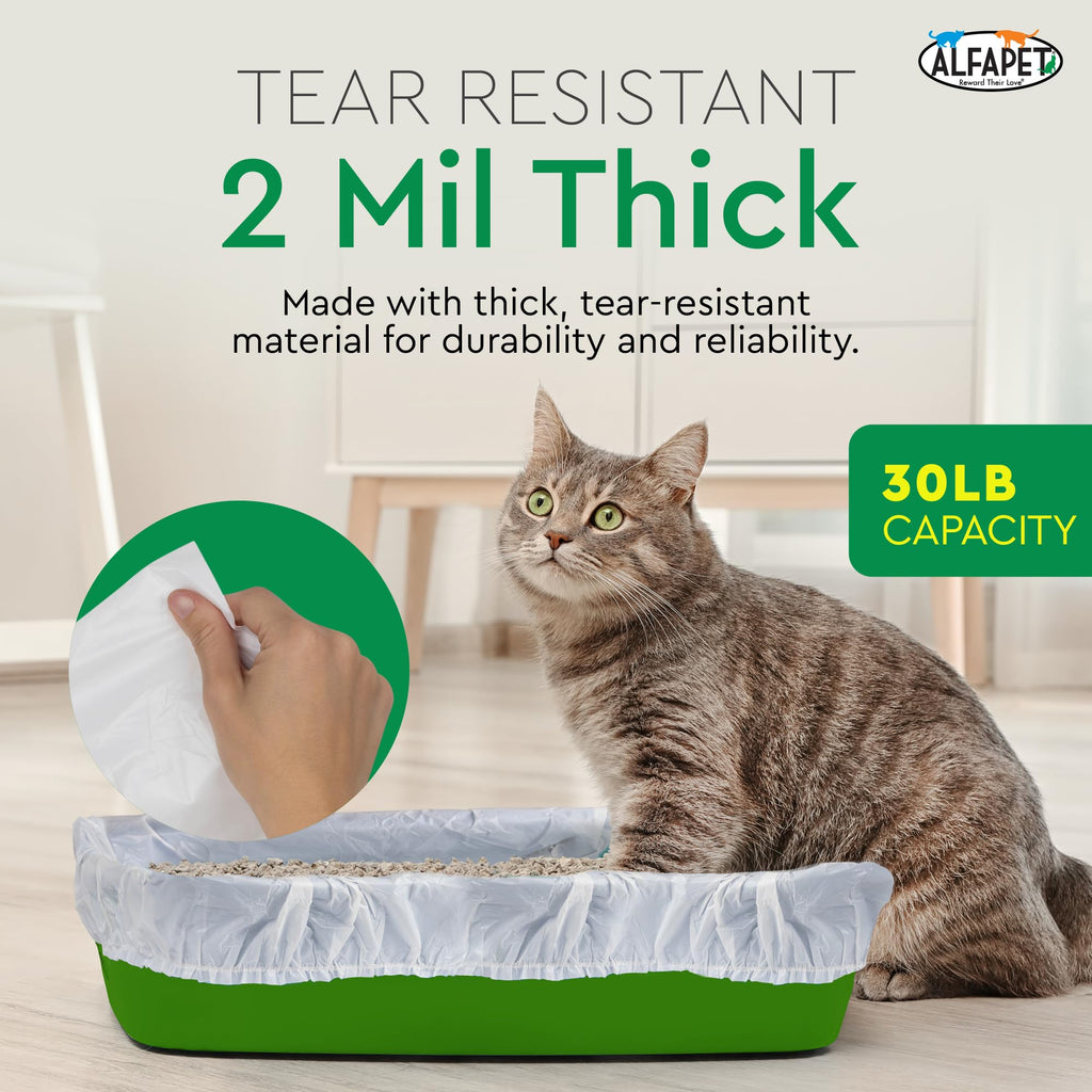 Alfapet Elastic Cat Litter Box Liners - Super Jumbo 13 Count - Tear-Resistant Cat Litter Bags, Waterproof Kitty Litter Liners - Fits Litterbox Pan Sizes X-Giant, Jumbo 42" x 20" x 2 MIL 30 lb Capacity