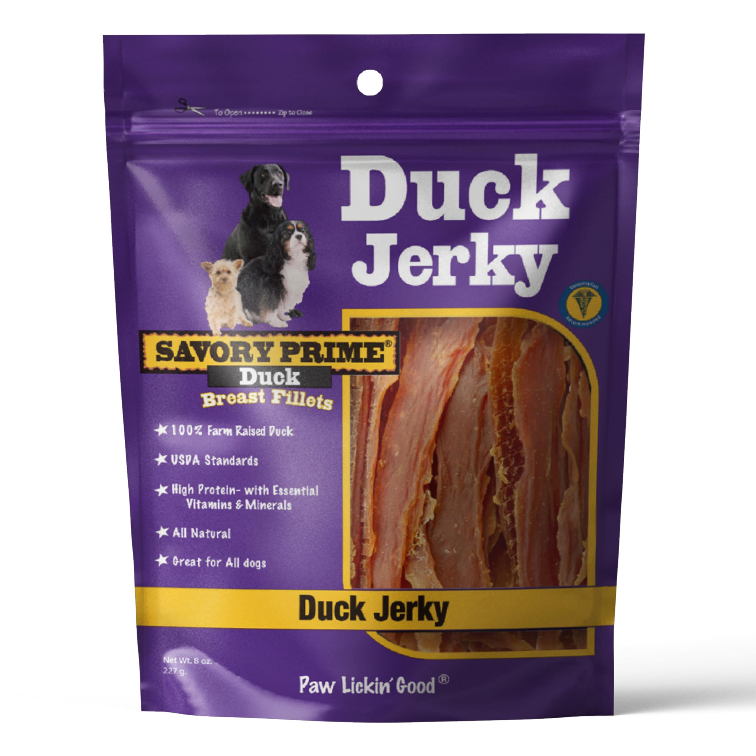 Savory Prime Duck Jerky Dog Treats, Made with 100% Real Duck Breast, Farm Raised, Healthy, Easily Digestible, High Protein, Satisfies Dog's Urge to Chew, 8 Ounce (Pack of 1)