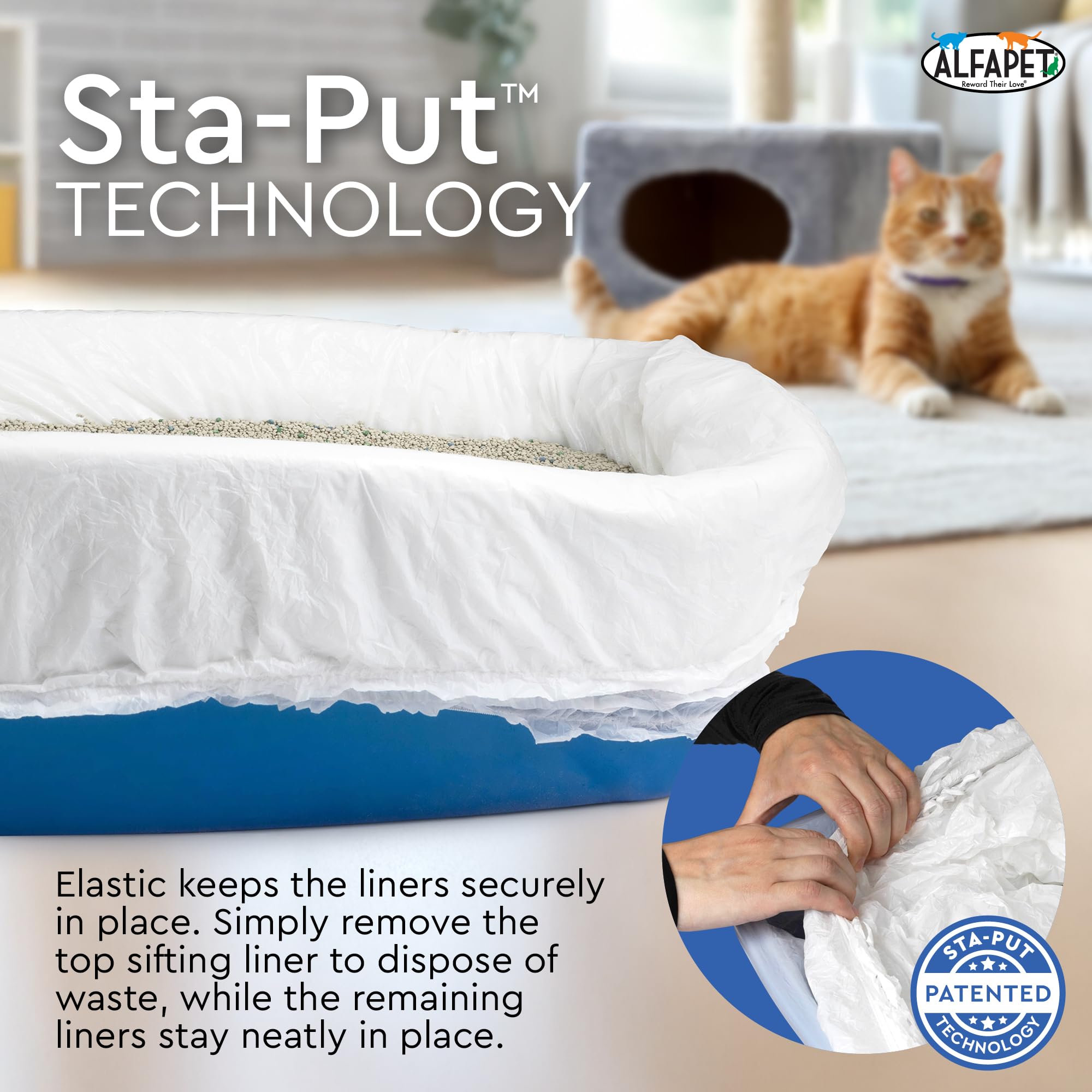 Alfapet Sifting Cat Litter Box Liners - Jumbo 30 Count, Pack of 5 - Tear-Resistant Cat Litter Bags, Waterproof Kitty Litter Liners, Fits Litterbox Pan Sizes X-Large, X-Giant, 37" x 18" 30 lb Capacity