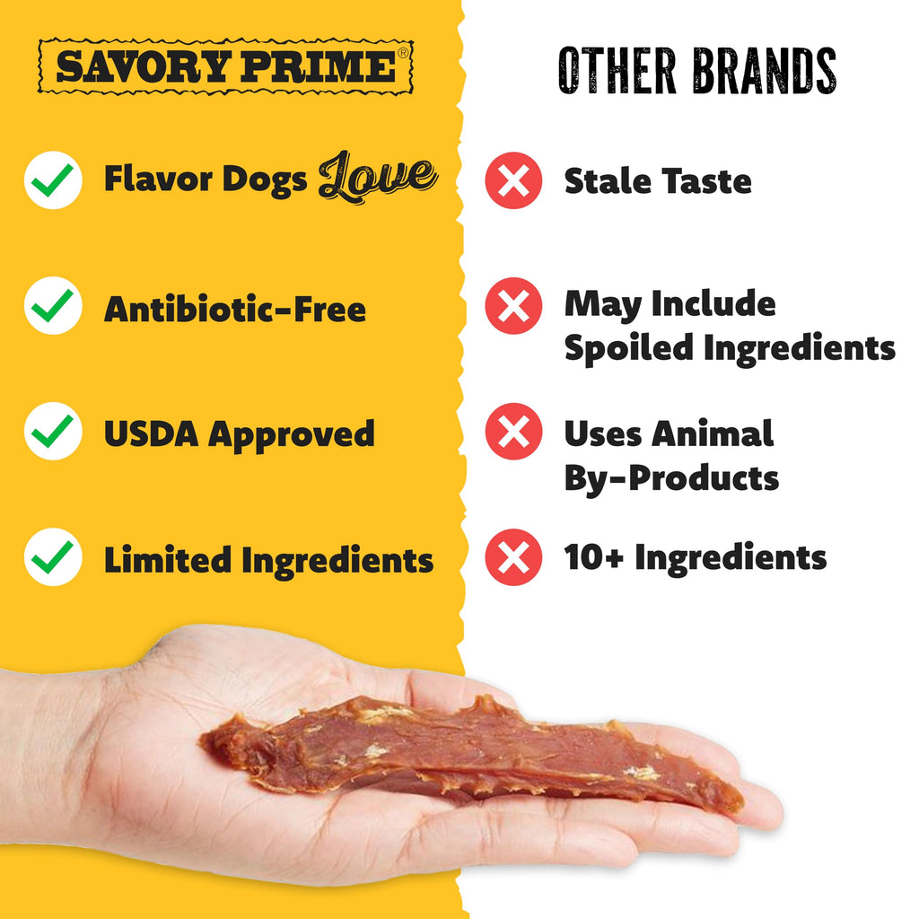 Savory Prime Duck Jerky Dog Treats, Made with 100% Real Duck Breast, Farm Raised, Healthy, Easily Digestible, High Protein, Satisfies Dog's Urge to Chew, 8 Ounce (Pack of 1)