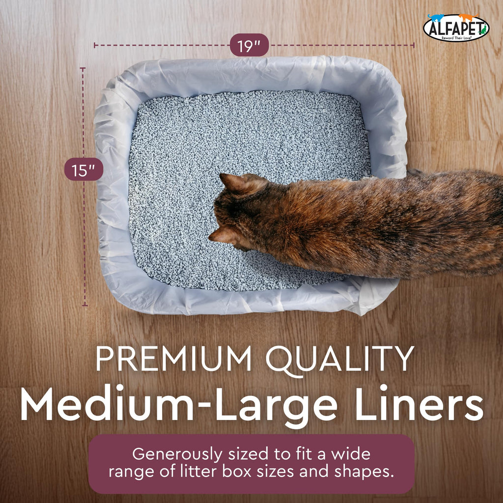 Alfapet Cat Litter Box Liners Large 12 Count - Tear-Resistant Cat Litter Bags - Waterproof Kitty Litter Liners - Fits Litterbox Pan Sizes Medium and Large, 31" x 17", 20 lb Capacity