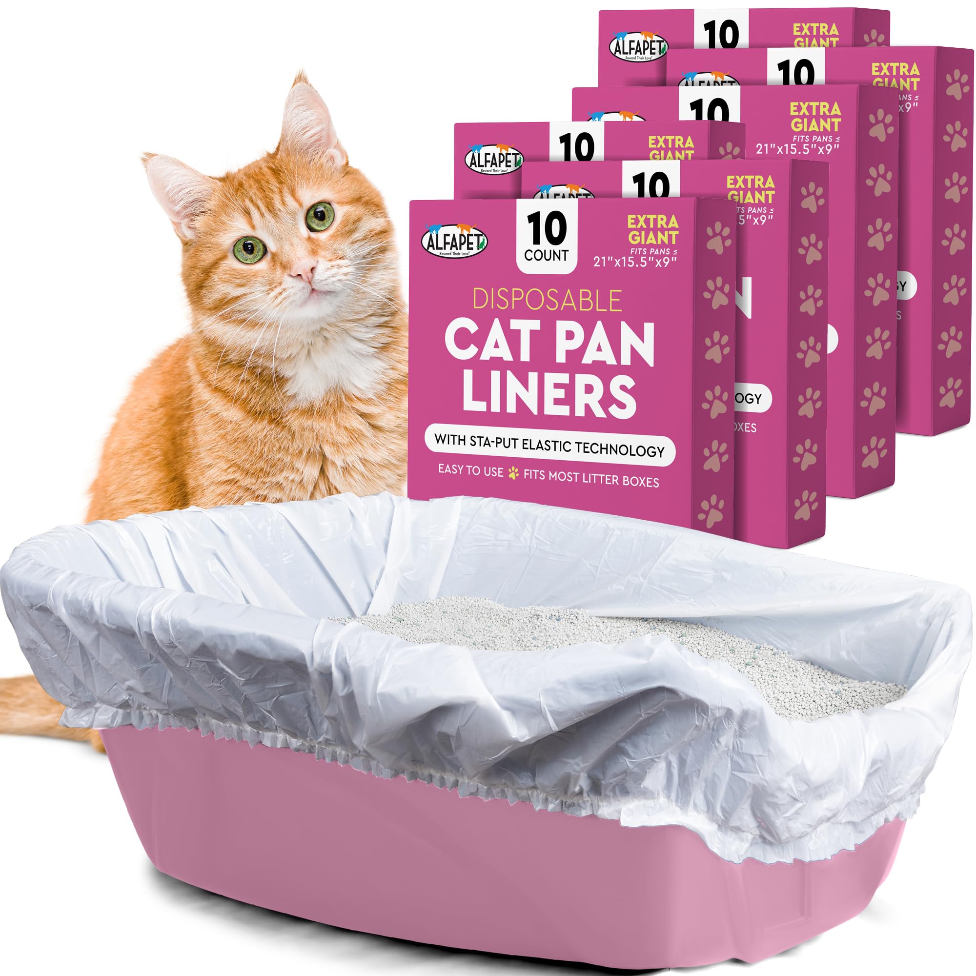Cat Litter Box Liners Alfapet heavy duty Extra Giant 60 Count - Tear-Resistant Cat Litter Bags - Waterproof Litter Liners - Fits Litter box Pan Sizes XL, Giant, X-Giant, 37" x 18", 20 lb Capacity Main image