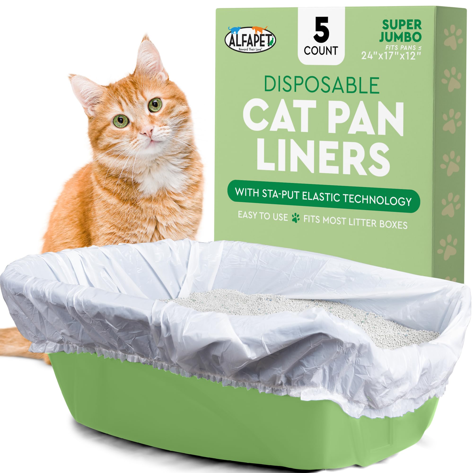 Alfapet Elastic Cat Litter Box Liners - Super Jumbo 13 Count - Tear-Resistant Cat Litter Bags, Waterproof Kitty Litter Liners - Fits Litterbox Pan Sizes X-Giant, Jumbo 42" x 20" x 2 MIL 30 lb Capacity