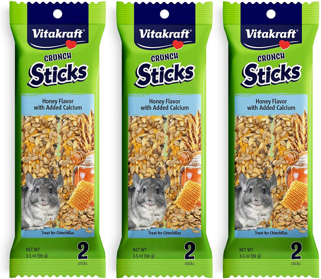 Vitakraft 3 Pack of Honey Flavor with Added Calcium Crunch Sticks Chinchilla Treats, 2 Sticks Each