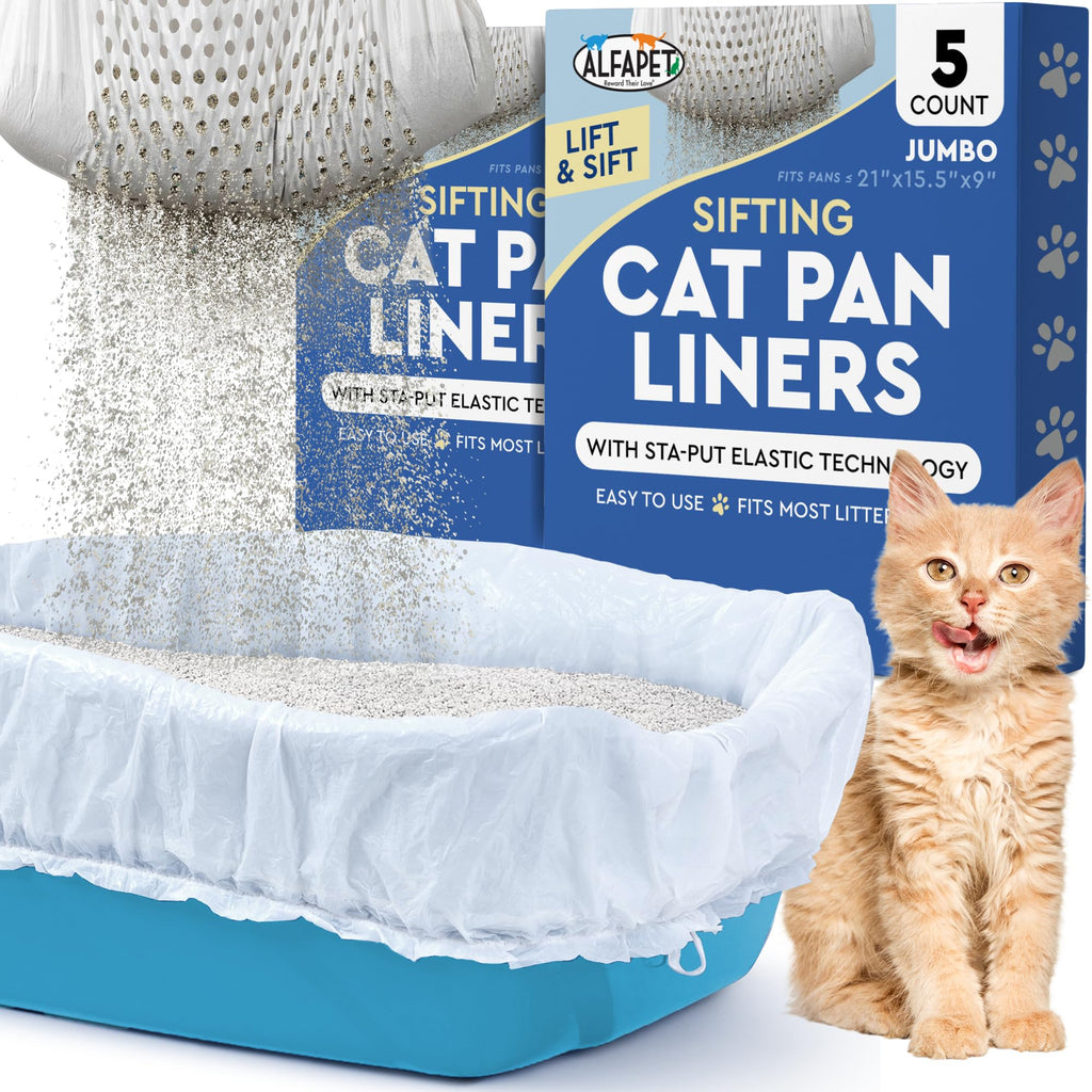 Alfapet Sifting Cat Litter Box Liners - Jumbo 10 Count, Tear-Resistant Cat Litter Bags, Waterproof Kitty Litter Liners, Fits Litterbox Pan Sizes X-Large, X-Giant, 37" x 18" 30 lb Capacity
