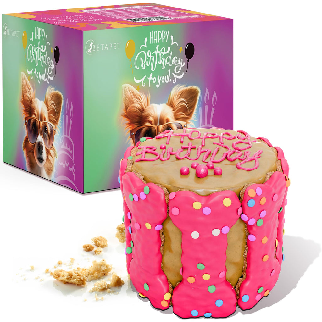 BETAPET Dog Birthday Cake for Dogs to Eat - Rice Cake Based Dessert Made with Dog Birthday Treats and Human Grade Ingredients - Happy Birthday Dog Cake - Dog Birthday Gift for Puppy