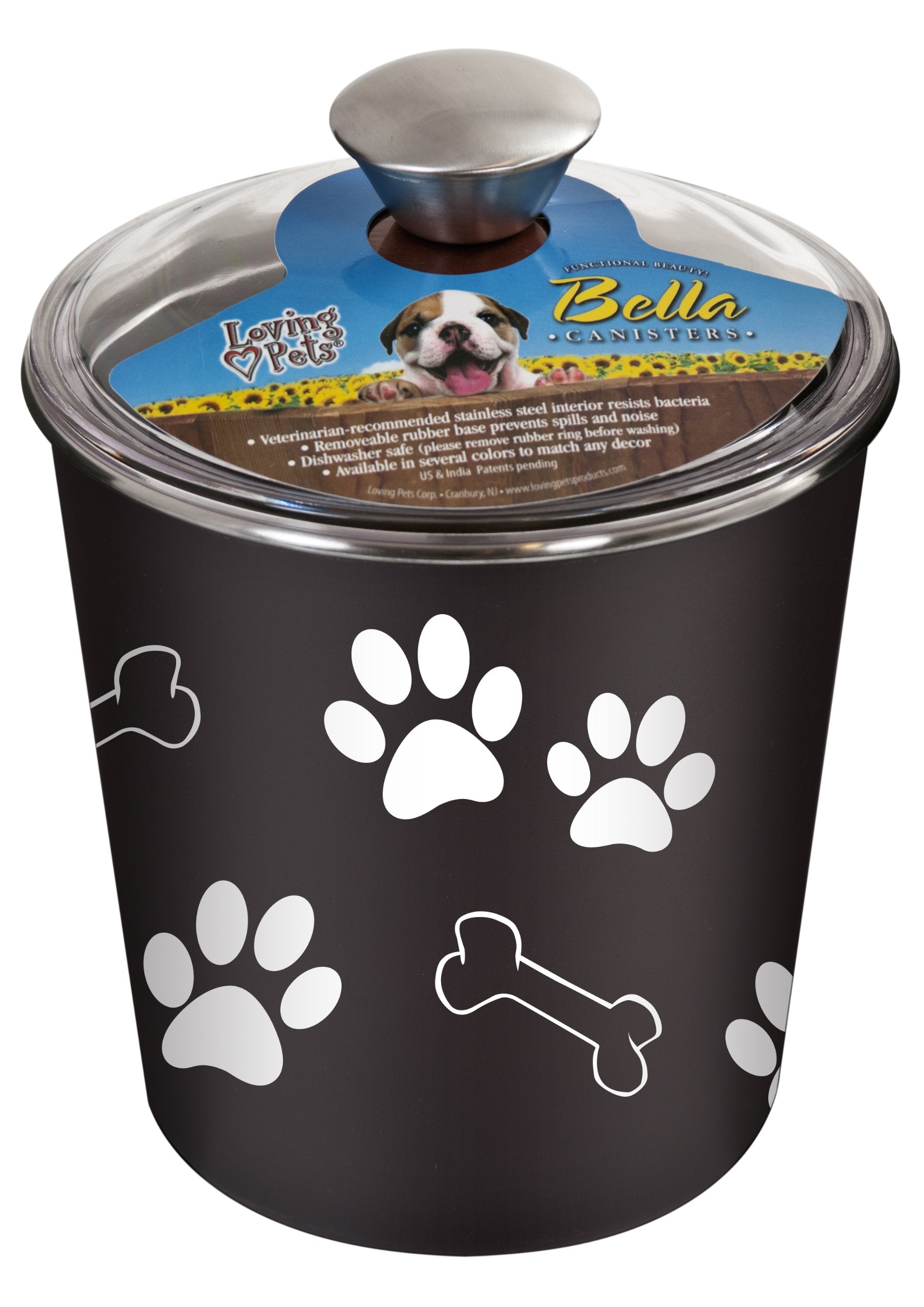 Loving Pets Bella Dog Bowl Canister/Treat Container, Espresso