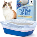 Sifting Cat Litter Box Liners, Set of 7 - Flat Base Disposable Cat Waste Tray Bags for Pet Poop - XL Design for Large Trays - With Inbuilt Drawstring Handles - Liner Fits the Corner of the Pan