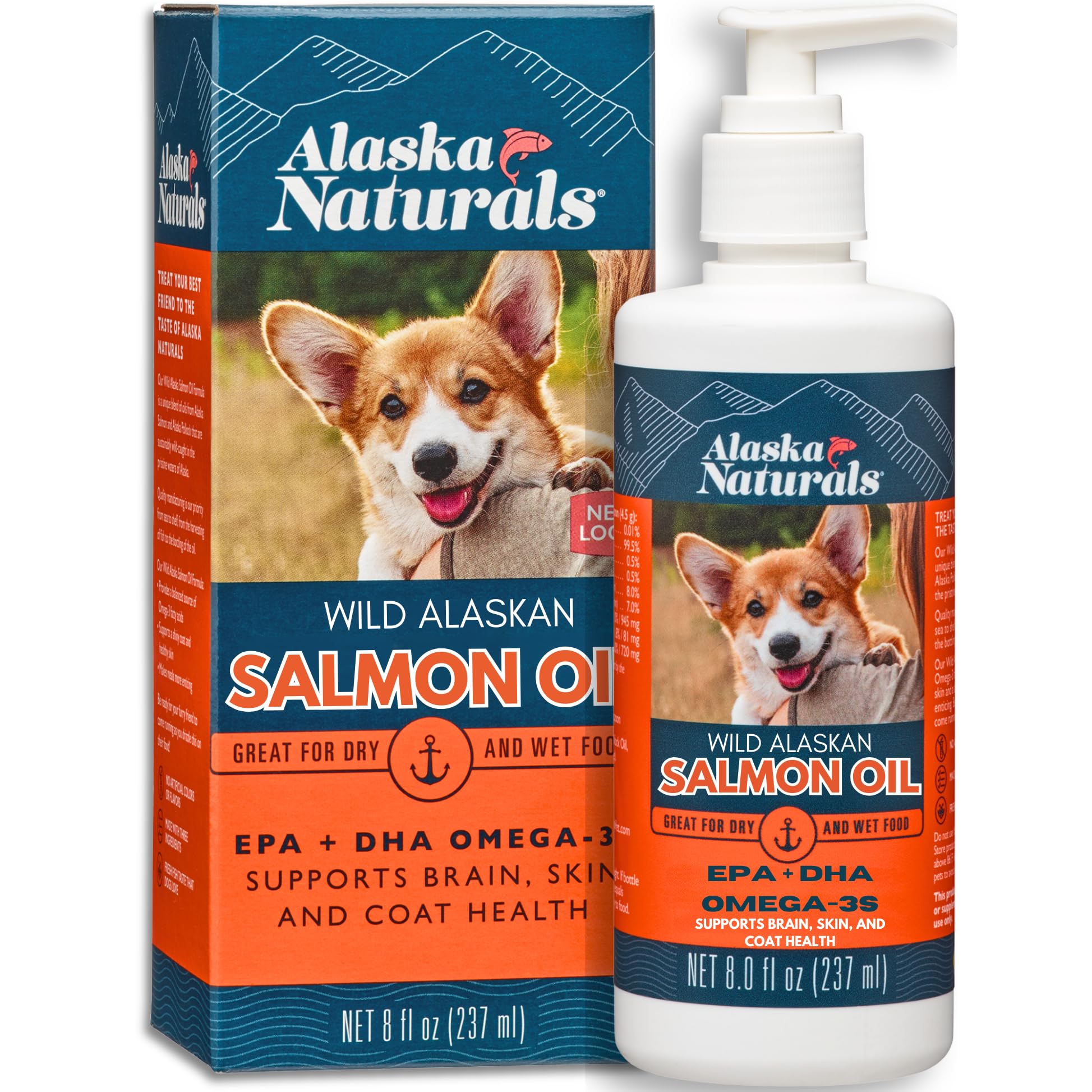 Alaska Naturals Wild Alaskan Salmon Fish Oil Supplement for Dogs Skin and Coat with EPA DHA Omega 3 Fatty Acids Liquid Food Topper 8 oz. Pump