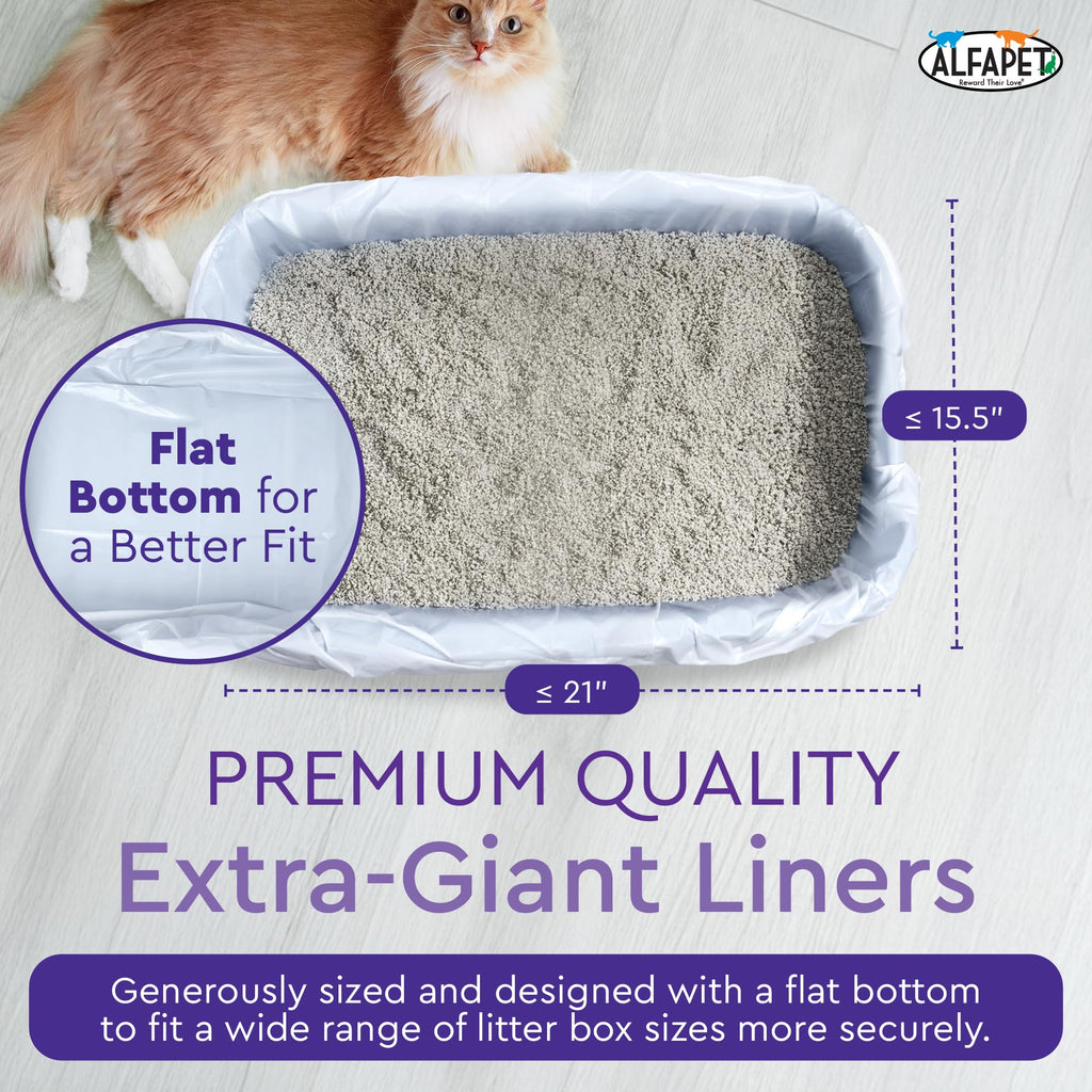 Cat Litter Box Liners Alfapet Heavy Duty Flat Bottom - Extra Giant10 Count - Tear-Resistant Cat Litter Bags - Kitty Litter Liners for Rectangular Litterbox Pans, 36” x 18” x 2MIL Thick 30 lb Capacity