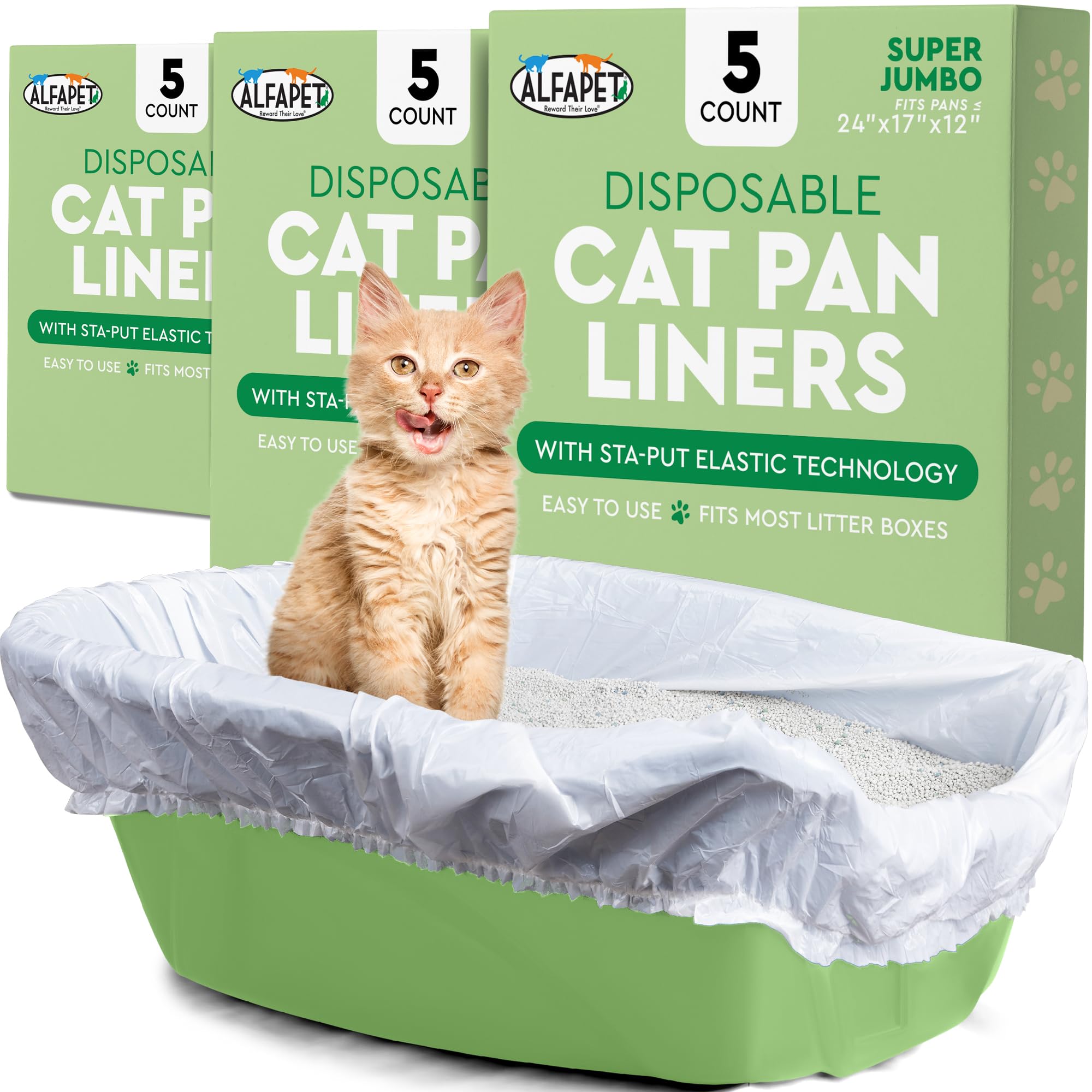 Alfapet Elastic Cat Litter Box Liners - Super Jumbo 15Count - Tear-Resistant Cat Litter Bags, Waterproof Kitty Litter Liners - Fits Litterbox Pan Sizes X-Giant, Jumbo, 42" x 20" x 2 MIL 30 lb Capacity Main image