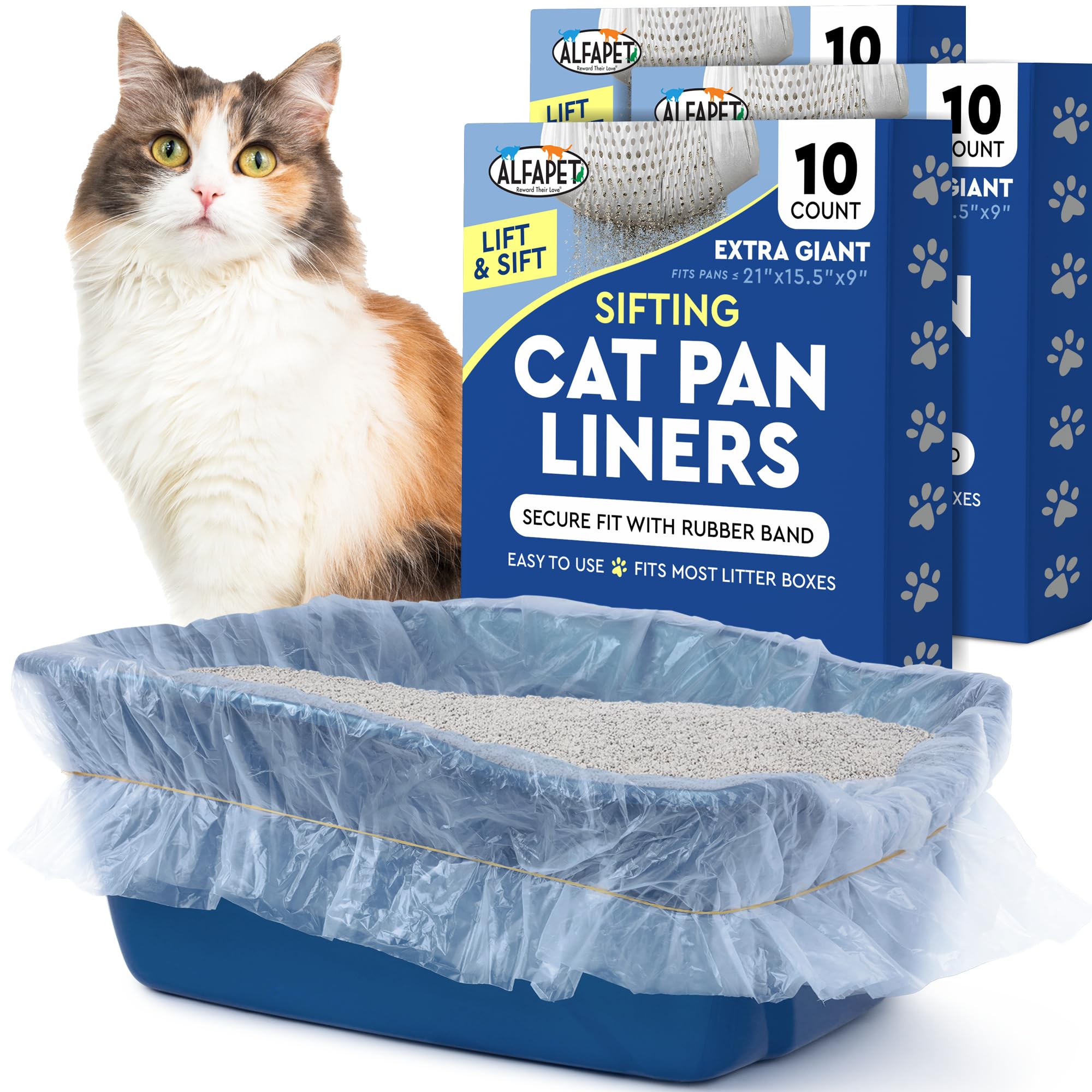 Alfapet Original Sifting Cat Litter Box Liners - Extra Giant 30 Count - Tear-Resistant Cat Litter Bags - Waterproof Kitty Litter Liners - Fits Almost All Litterbox Pan Sizes, 40" x 38", 30 lb Capacity Main image
